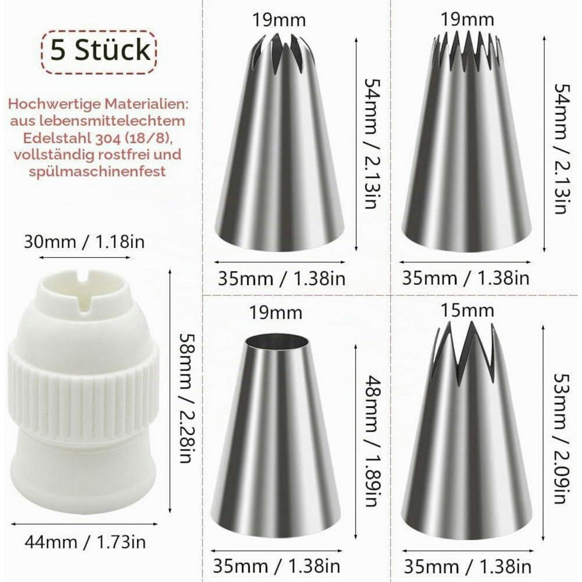 SPRITZTÜLLEN 4-teiliges Set Edelstahl 304 - Silberfarben, Metall (4.4/1/5.8cm)