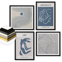 WANDBILDER 4er-Set - 50x50 cm & 40x60 cm Schwarzer Rahmen - Poster mit abstrakten Linien und Wellen - Schwarz, Kunststoff (50/50cm) - ArtPrintCave