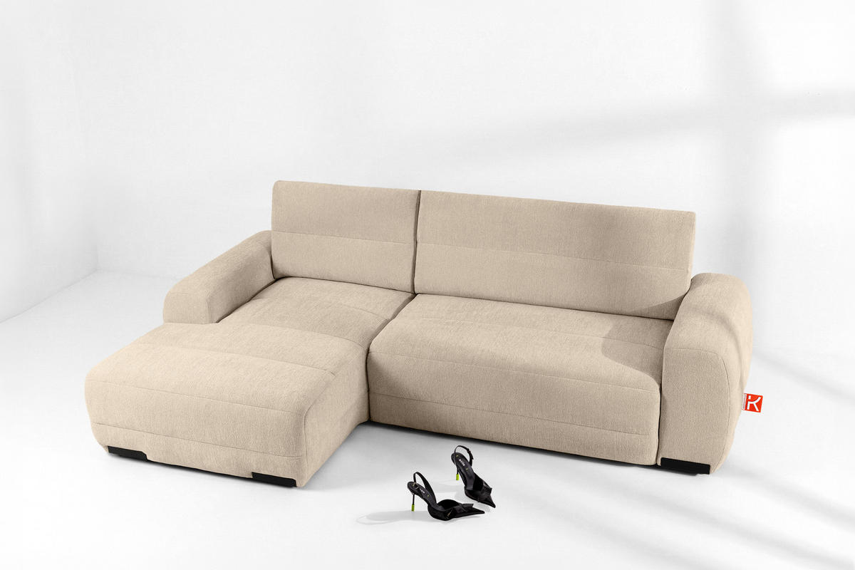 ECKSOFA LINKS BLUME, Cremefarbe - Creme, Holz/Holzwerkstoff (271/164cm) - KONSIMO®
