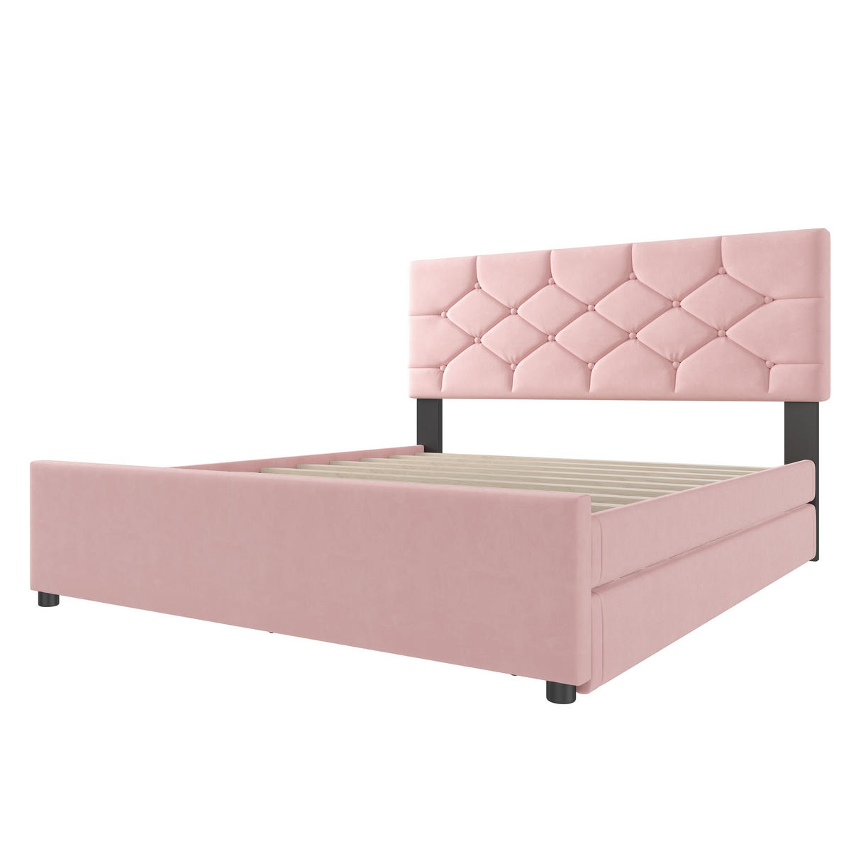 POLSTERBETT 140/200 cm rosa mit Rollcontainer aus Samt - Rosa, Textil (140/200cm) - OKWISH