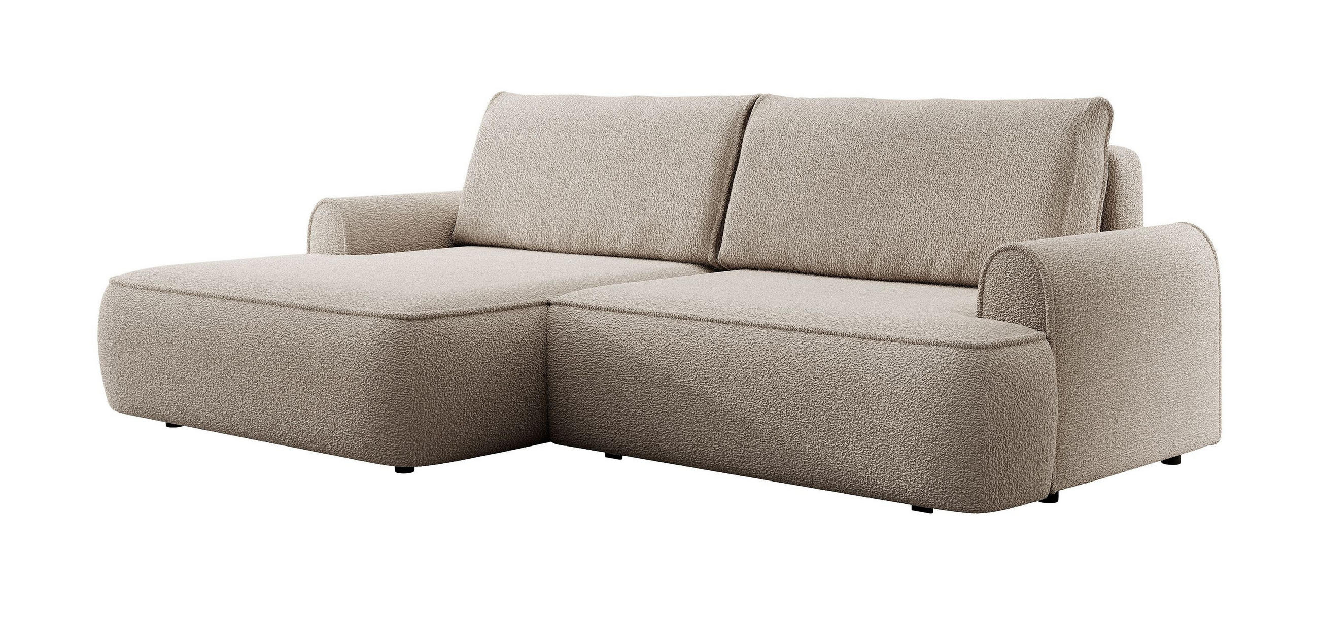 ECKSOFA MARE Beige Boucle-Stoff mit Schlaffunktion - Beige, Holz (250/146cm) - MASSENO