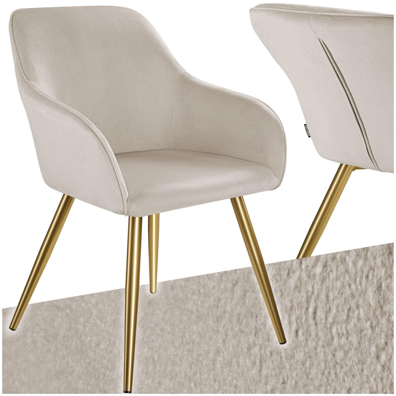 ESSZIMMERSTUHL Marilyn,58 x 62 x 82 cm,taupe/gold - Taupe/Goldfarben, Textil (58/82/62cm) - tectake