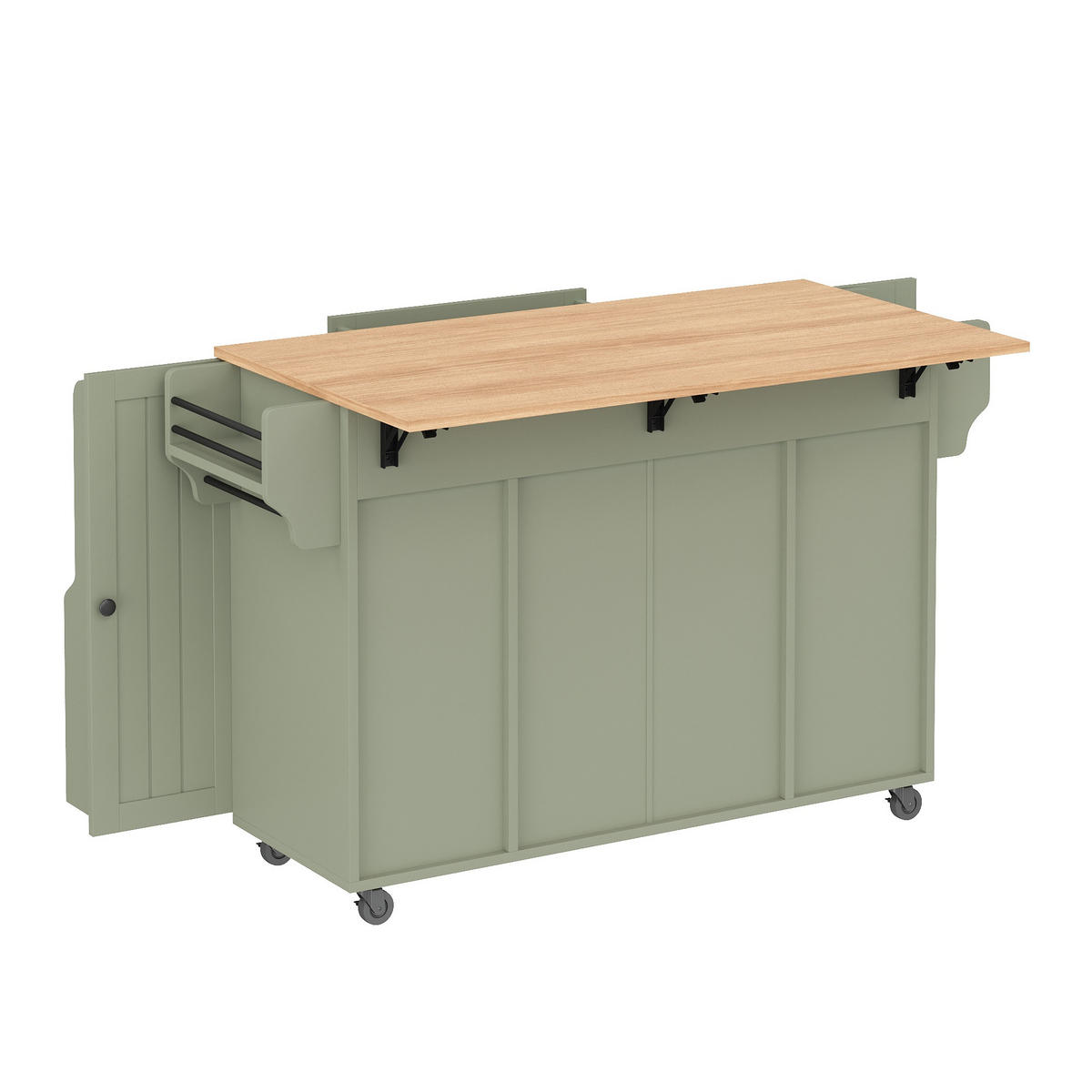 KÜCHENINSEL Auf Rollen Grün mit Klappbarer Platte & Stauraum - Grün, Holzwerkstoff (120/90/69cm) - Urban Meuble