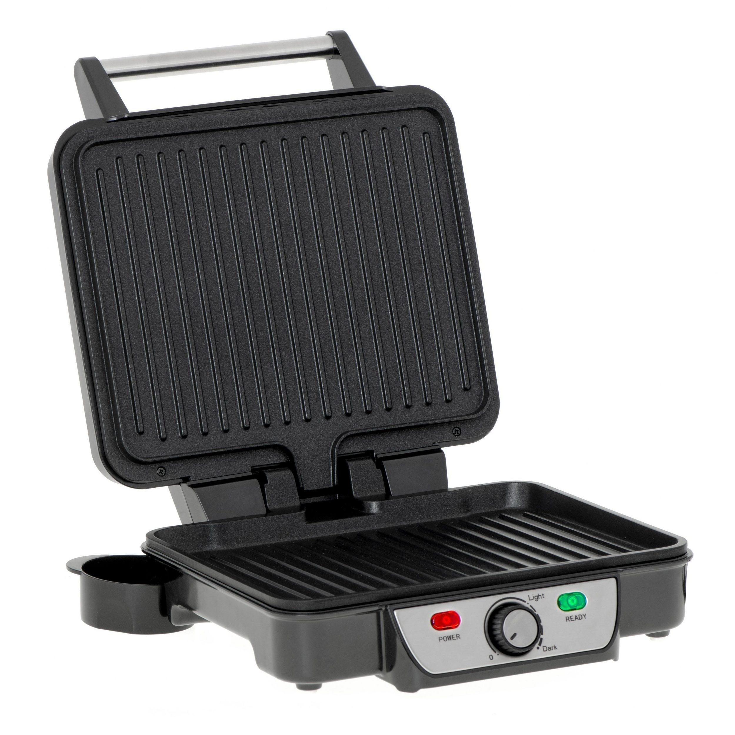 KONTAKTGRILL MS3050 2500 W Schwarz mit Antihaftplatten und 180° Öffnung - Silberfarben/Schwarz, Kunststoff/Metall (32.2/14.2/35.2cm) - mesko
