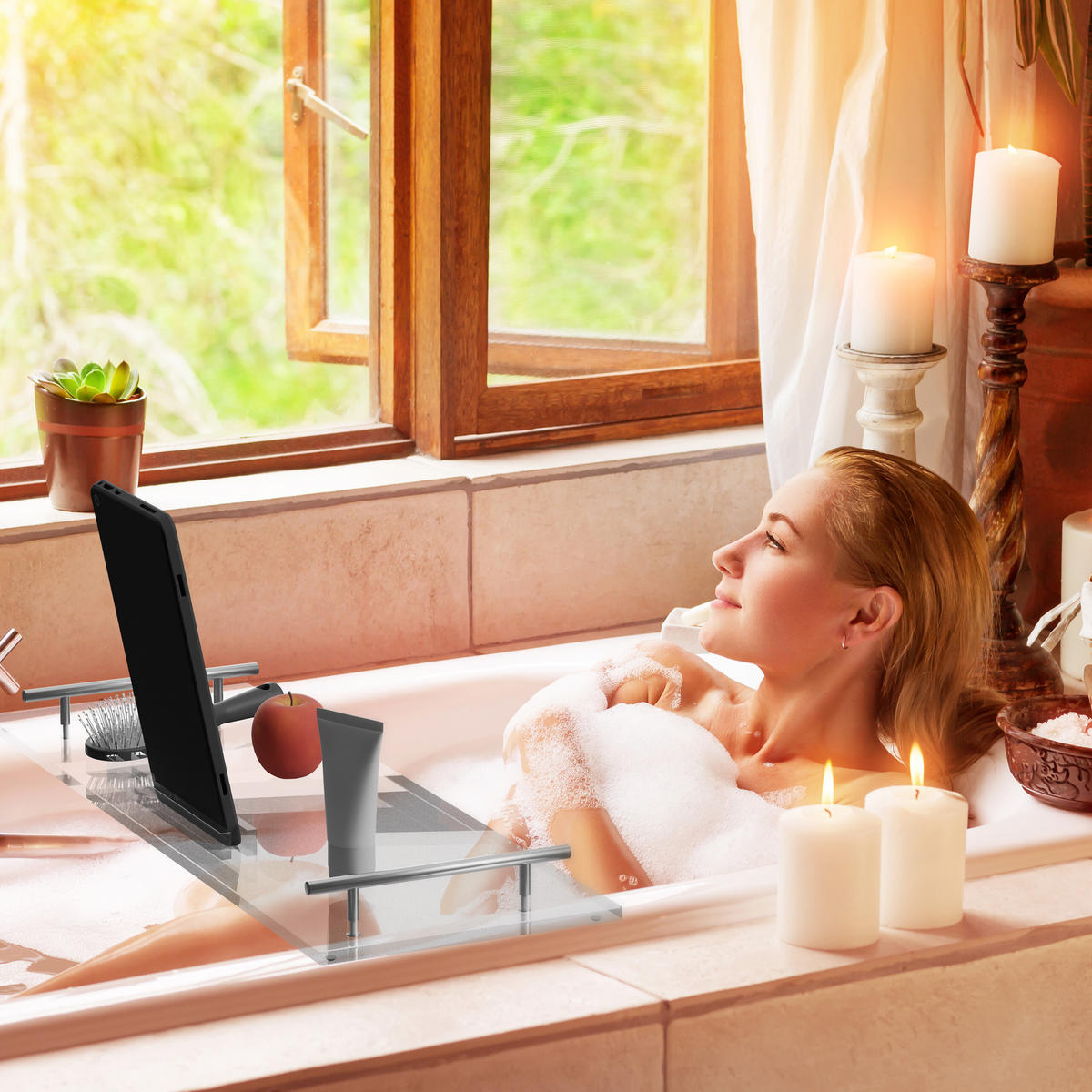 BADEWANNENABLAGE - Transparent, Kunststoff/Metall (68/4/23cm) - Relaxdays