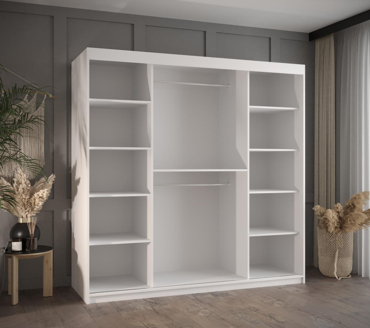 SCHWEBETÜRENSCHRANK 200/180/62 2-türig - Silberfarben/Weiß, Holz/Kunststoff (180/200/62cm) - MÖBEL KRYSPOL