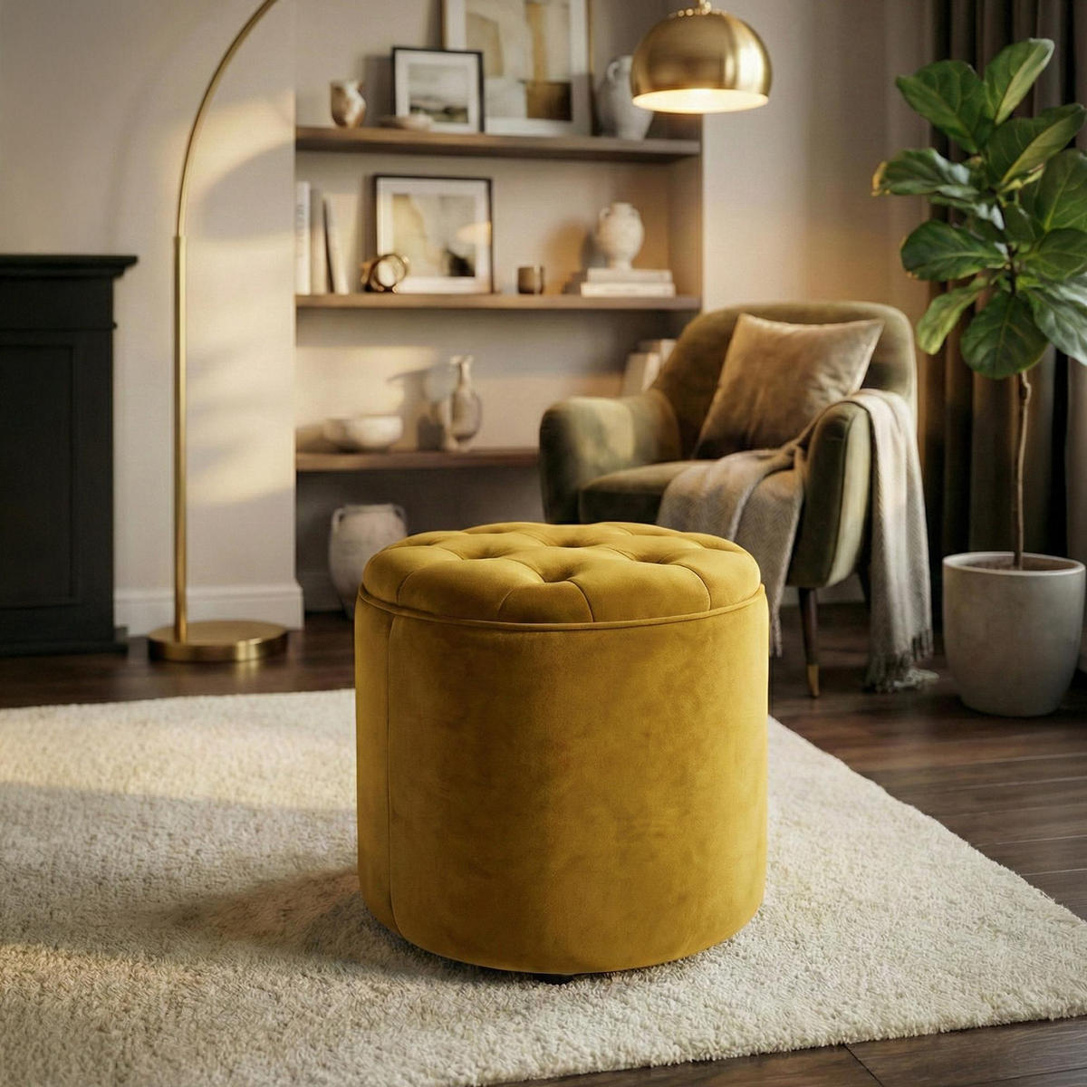 SITZWÜRFEL Samt Gelb - Gelb/Schwarz, Kunststoff/Textil (44/42/44cm) - CLP