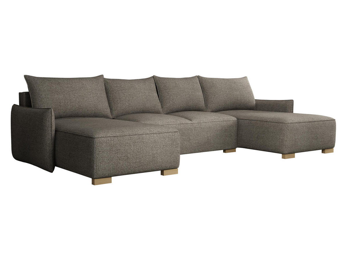 WOHNLANDSCHAFT Focus U - Hellbraun/Naturfarben, Holz/Textil (328/87/155cm) - MIRJAN24
