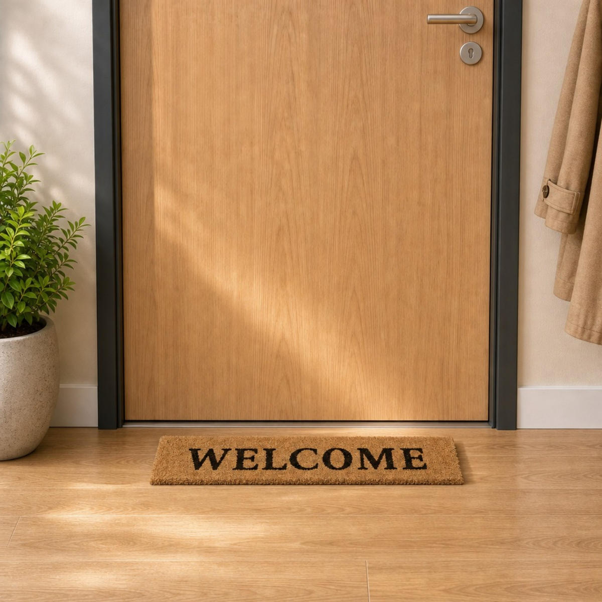 FUSSMATTE Natur Kokos WELCOME 75x25 cm - Hellbraun, Kunststoff/Textil (75/25cm) - Relaxdays