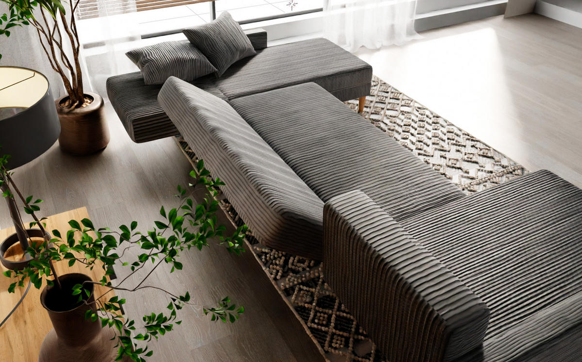ECKSOFA mit Schlaffunktion U-Form, Hellgrau - Grau, Holzwerkstoff/Textil (330/134cm) - Idohome