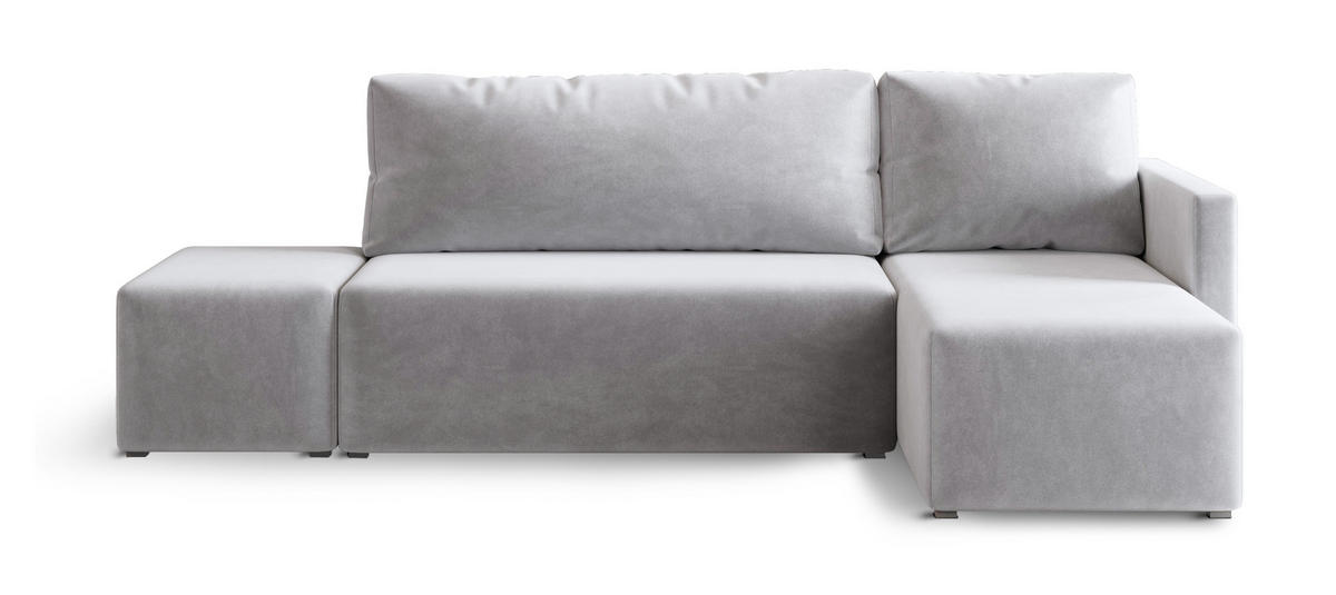 ECKSOFA VELOTTI R-S Hellgrau Plüsch-Stoff mit Schlaffunktion - Hellgrau, Holz (261/143cm) - MASSENO