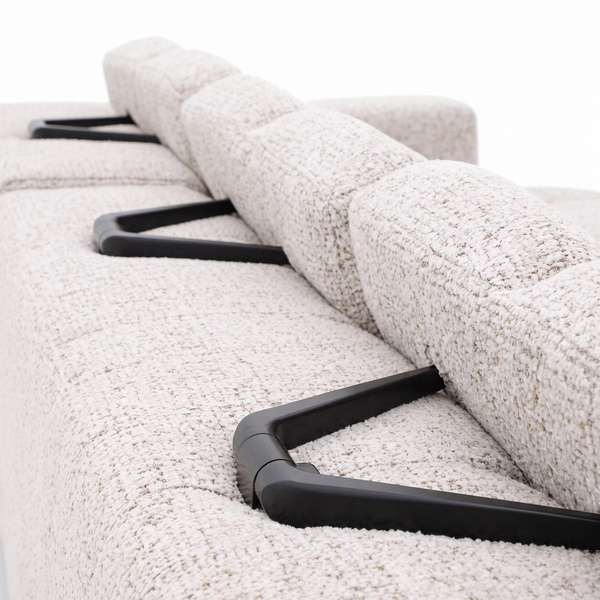 ECKSOFA TENDER Rechts mit Schlaffunktion und Verstellbare Kopfstützen, Chenille beige - Beige/Schwarz, Holz/Kunststoff (176/315cm) - Muffo
