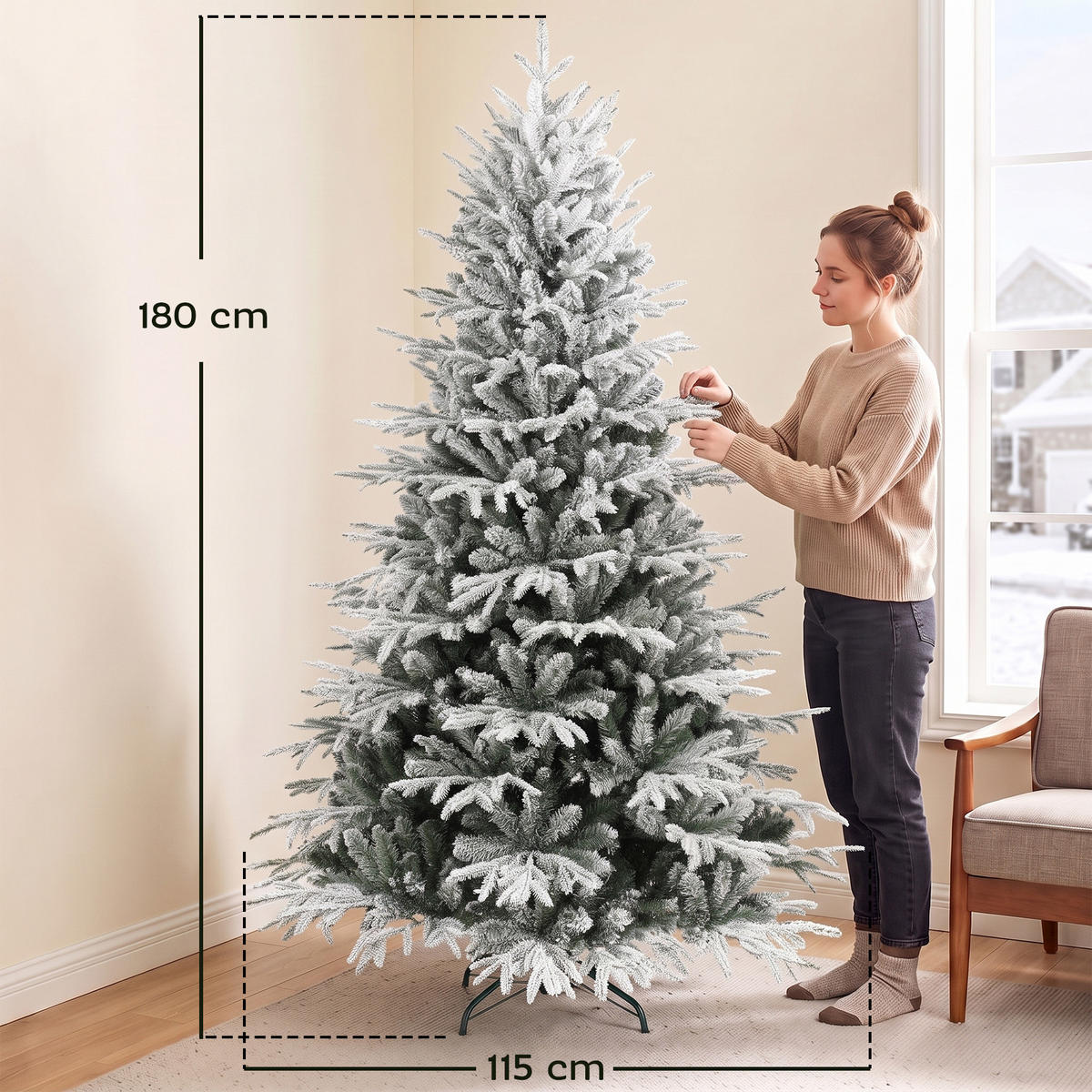 KÜNSTLICHER-WEIHNACHTSBAUM PE Metall Grün Weiß - Grün, Kunststoff (180cm) - HOMCOM