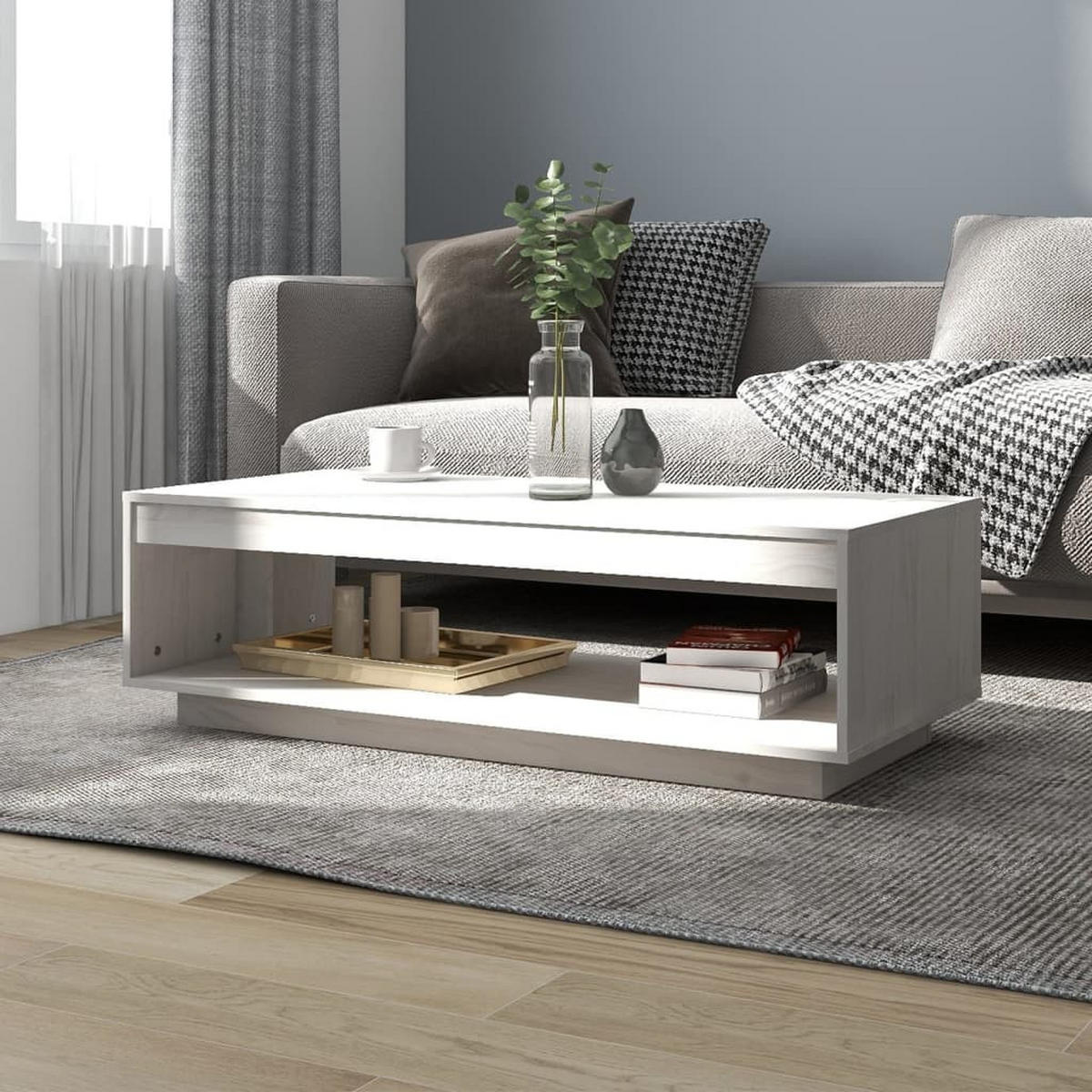 COUCHTISCH Weiß 110x50x33,5 cm Massivholz Kiefer - Weiß, Holz (50/110/33.5cm) - furnicato