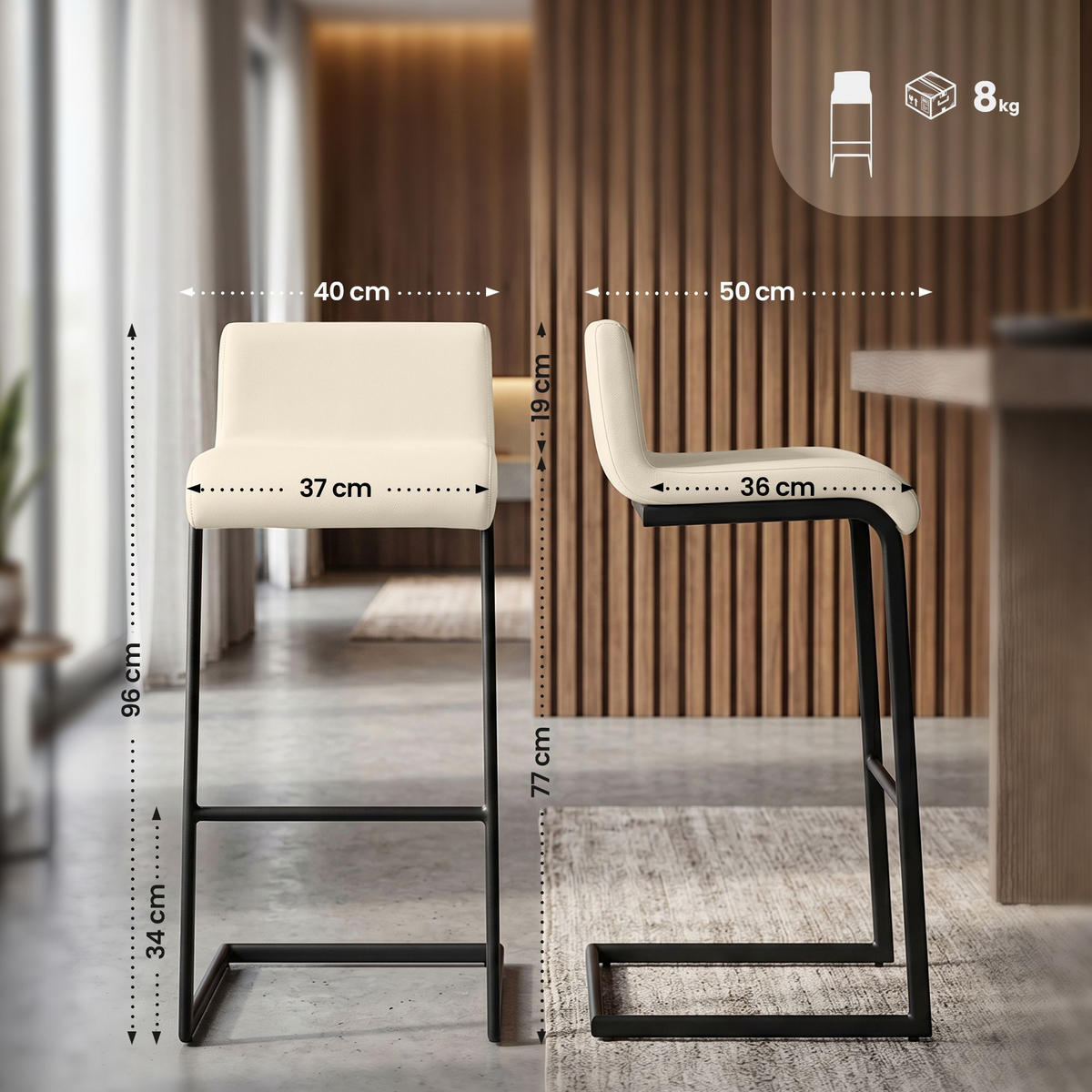 BARHOCKER 2 Lederlook Creme - Creme/Schwarz, Textil/Metall (40/96/50cm) - CLP