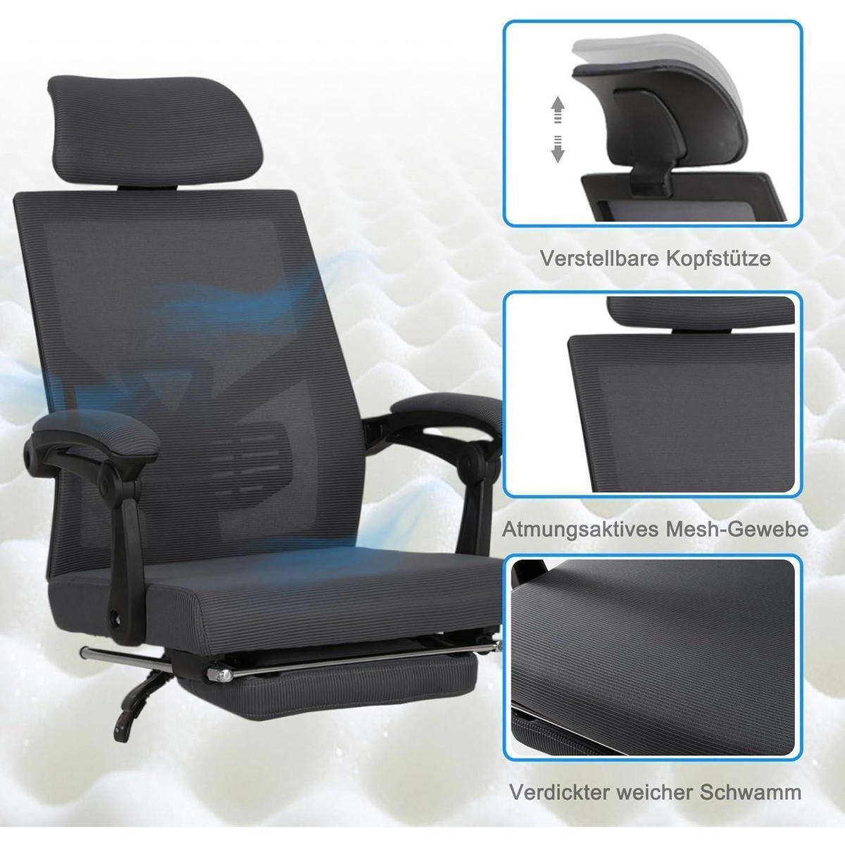 BÜROSTUHL mit Fußstütze Grau - Grau, Textil (64/117/64cm)