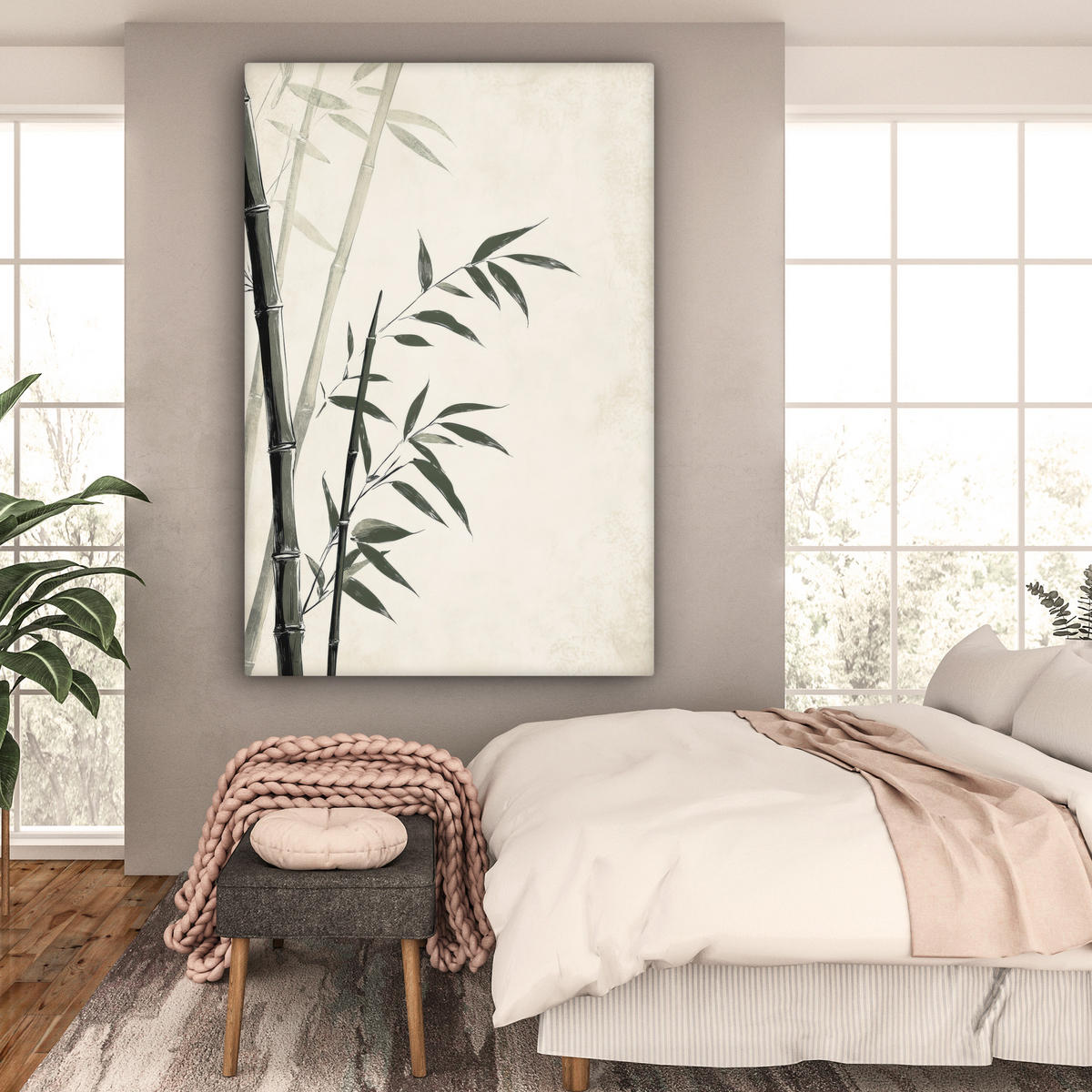 SLIKA NA PLATNU Japandi 90x140 cm - barve lesa evkaliptusa, tekstil (90/140cm) - MuchoWow