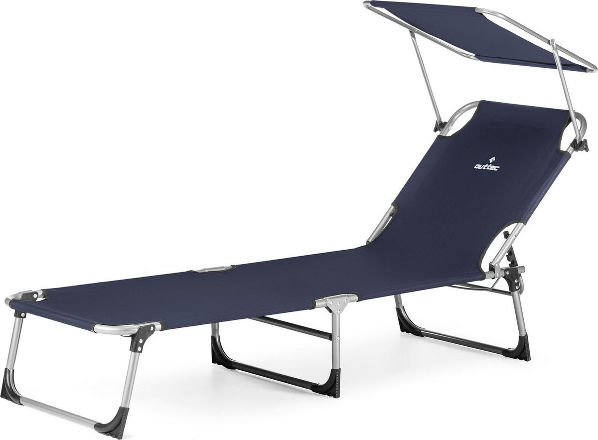 SONNENLIEGE mit Sonnendach, bis 120 kg - Dunkelblau, Textil (60/28/188cm) - Outtec
