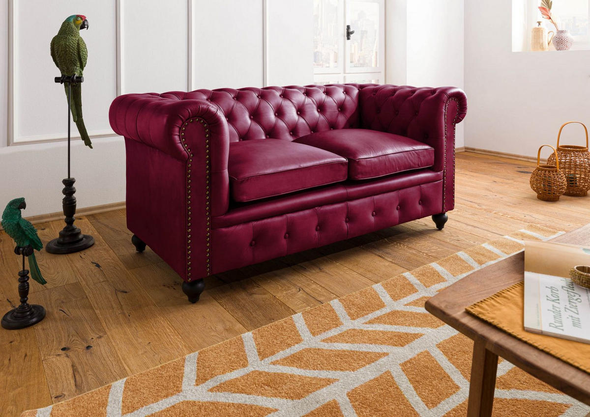 SOFA 2-Sitzer Echtleder 158x82x75 rot CHESTERFIELD #402 - Rot, Leder (162/75/82cm) - Massivmoebel24
