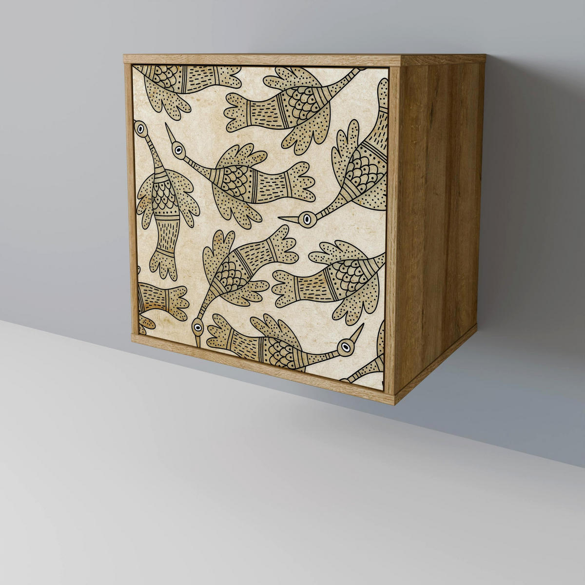 SIDEBOARD ALMONDINE SONGBIRD, Eichefarben, 57,5x42x70,5 cm, Schwarze Metall-Sternfüße - Eichefarben/Multicolor, Holzwerkstoff/Metall (57.5/70.5/42cm) - SpaceRebels