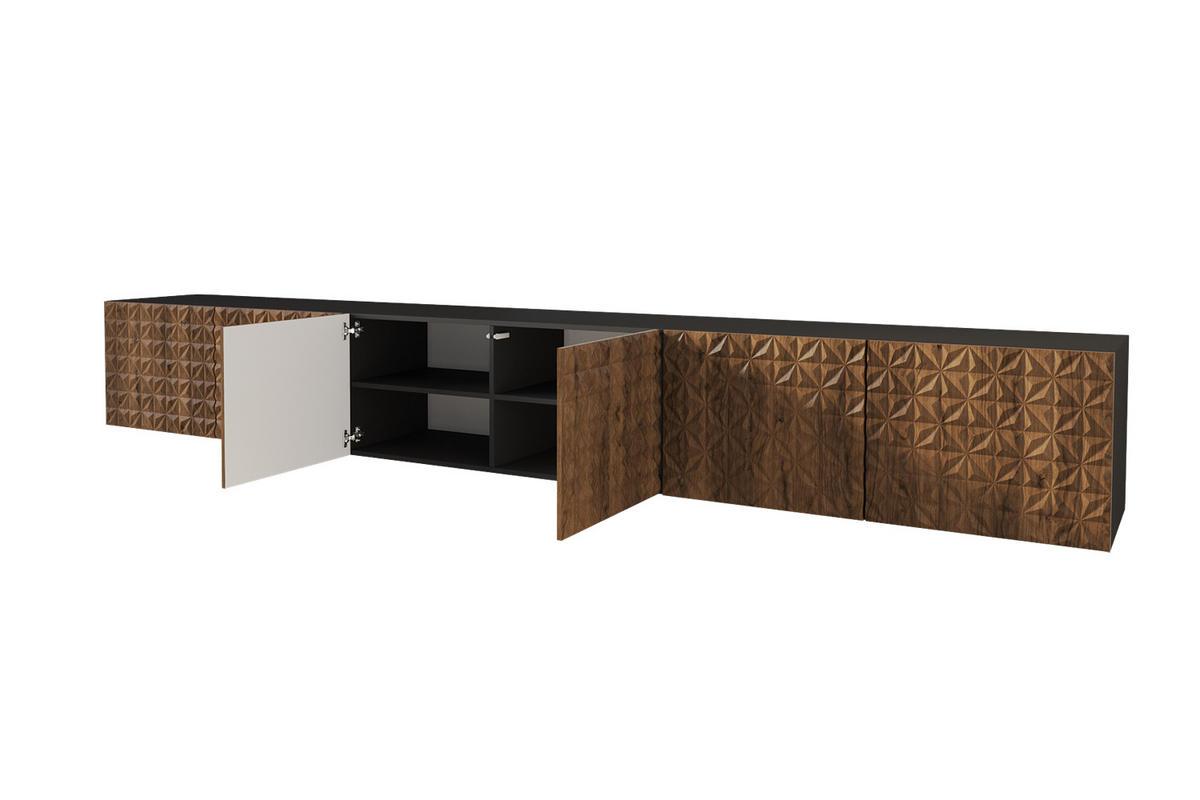 LOWBOARD VIRA-W 3x100x40x41 cm - Schwarz / Katania - Eiche Wotan, Holzwerkstoff (300/40/41cm) - ALTDECOR