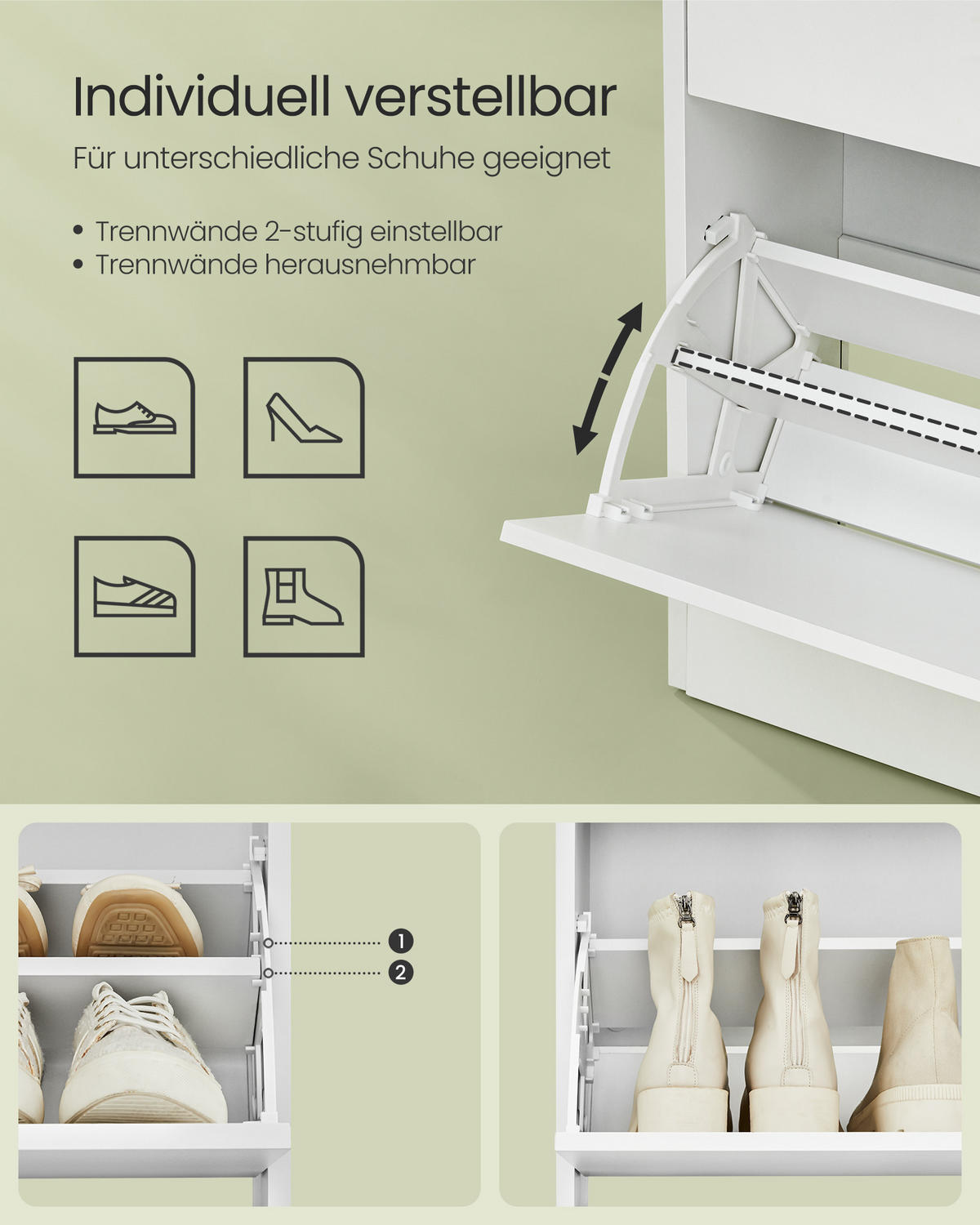 SCHUHSCHRANK Kobe - Weiß, Holzwerkstoff (24/139/60cm) - VASAGLE