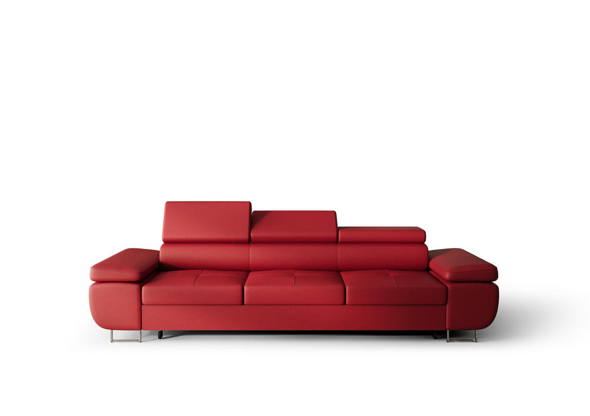 SCHLAFSOFA PRAGA 3, Sofa mit Schlaffunktion, Farbe: Rot, Kunstleder - Rot, Textil (276/90/100cm) - O-Sofa