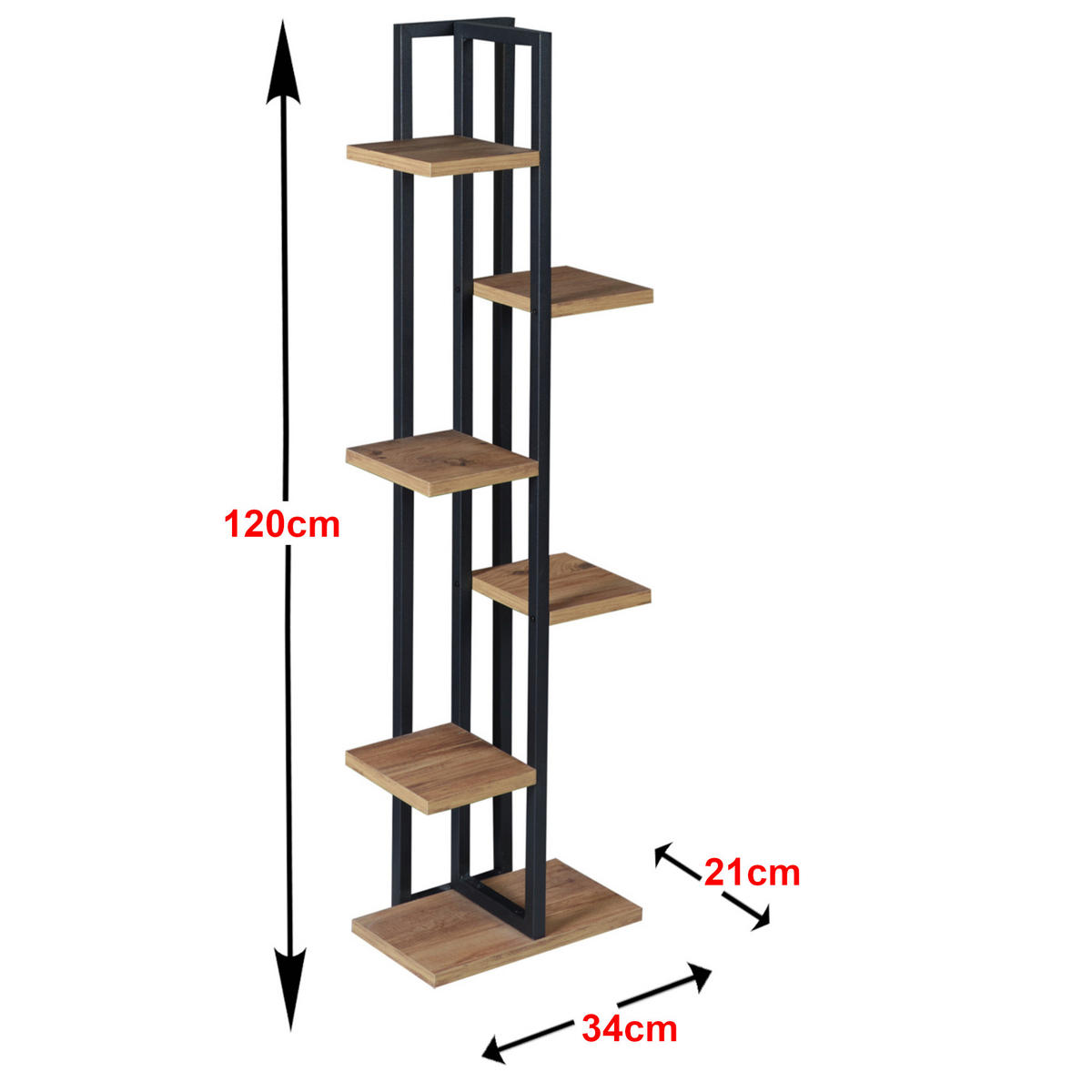 PFLANZENREGAL Tohmajärvi - Walnussfarben/Schwarz, Holzwerkstoff/Metall (34/120/21cm) - [en.casa]