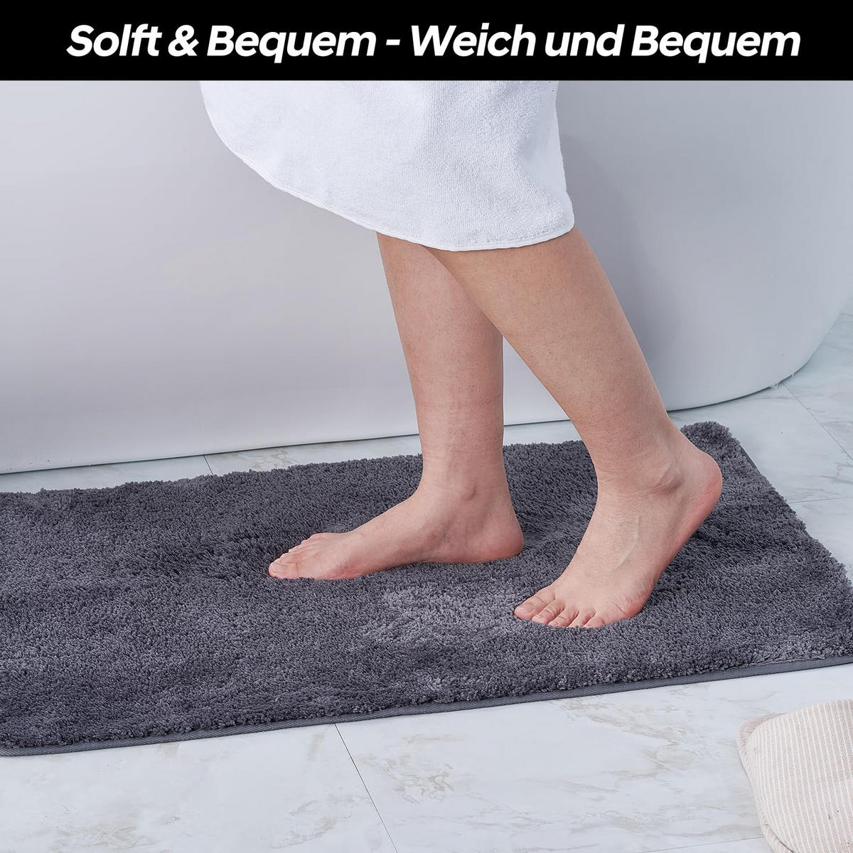 BADEMATTE rutschfest waschbar, weicher Badteppich, saugstark 50x80 cm Dunkelgrau - Dunkelgrau, Textil (50/80cm)