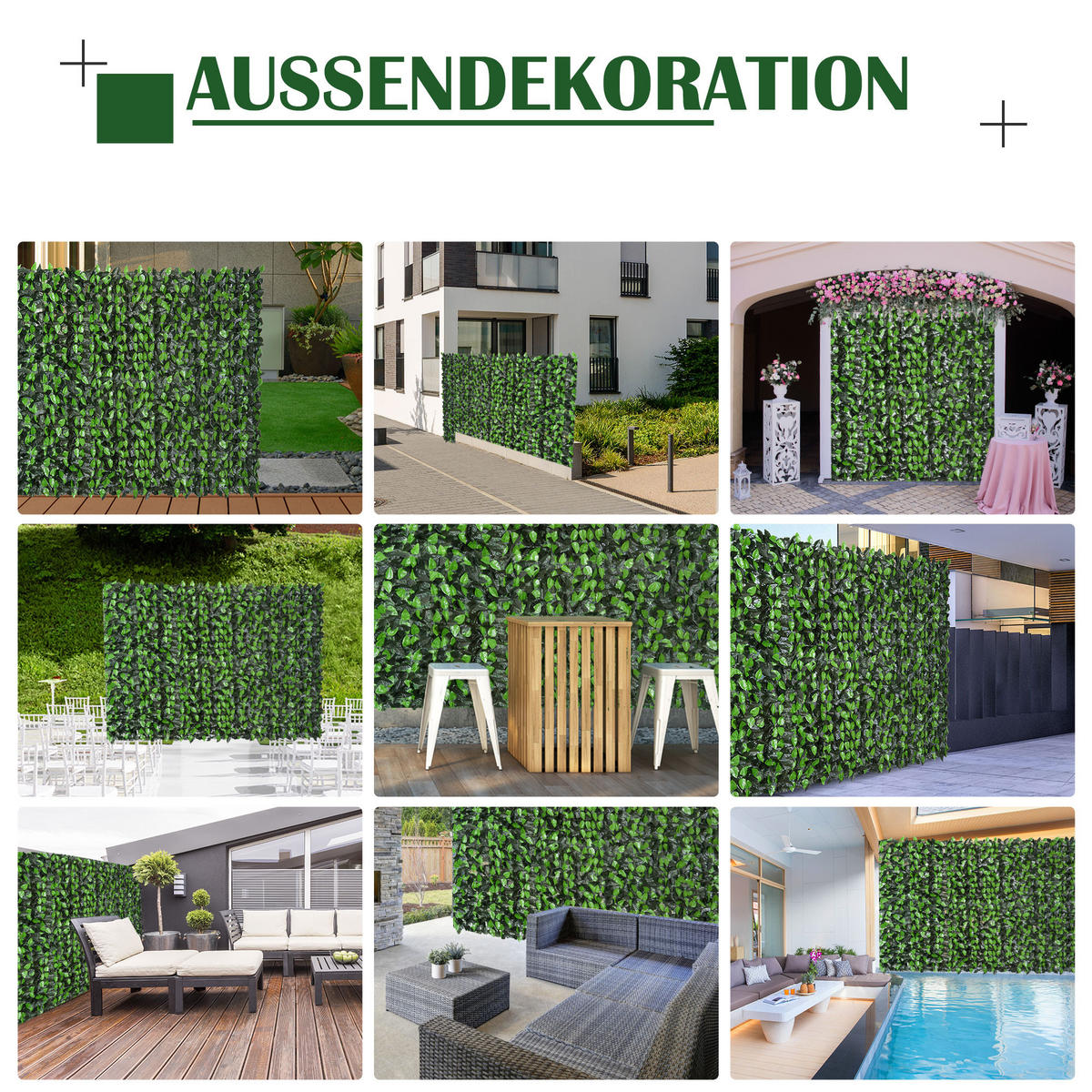 SICHTSCHUTZ, mit UV-Schutz, Heckenpflanze, für Garten, Terrasse, Grün, 3 x 1 m - Grün, Kunststoff (100/100cm) - Outsunny