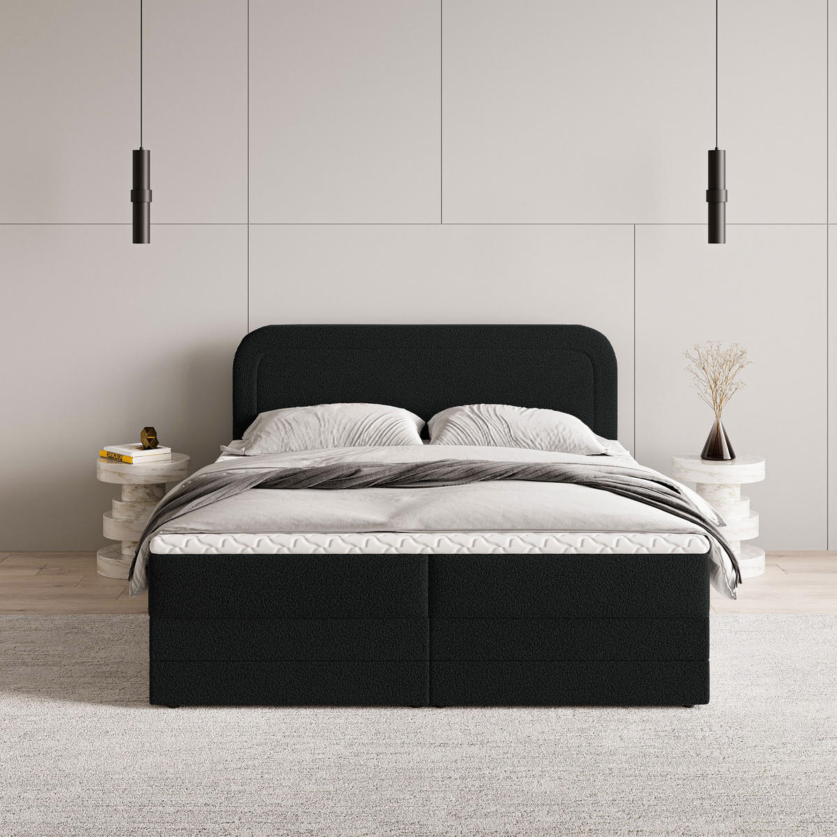 BOXBETT ARMEL 180x200 cm mit Matratze und Topper - Schwarz - Schwarz, Holz (180/200cm) - MASSENO