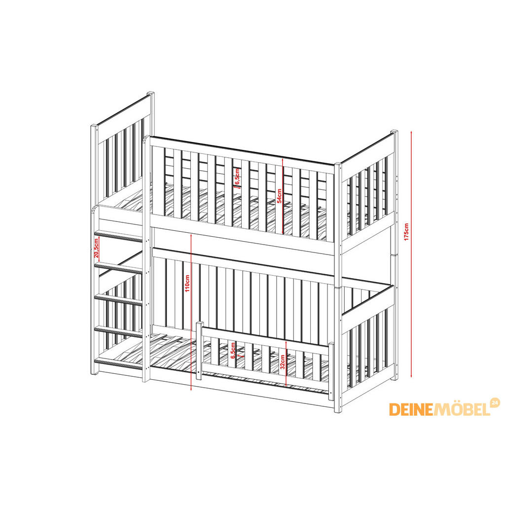 Thumbnail - Deine Möbel 24 Etagenbett, Weiß, Holzwerkstoff, 90x200 cm, Kinder- & Jugendzimmer, Kindermöbel, Kinderbetten, Etagenbett...