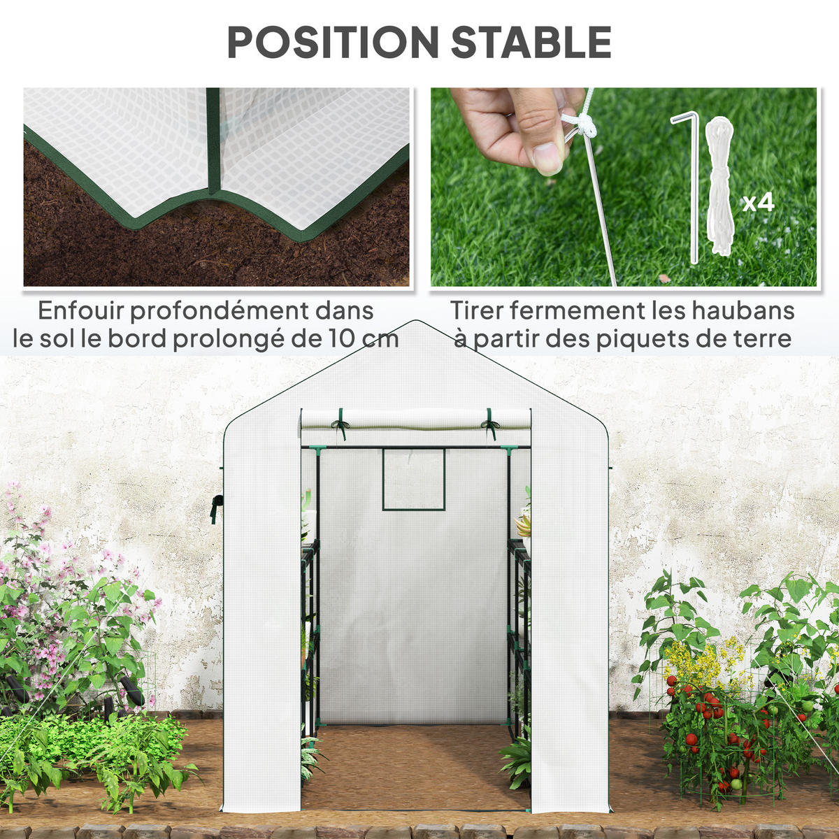 GEWÄCHSHAUS DE-12003 3 m² mit 3 Etagen & verstärkter PE-Bache Grün - Weiß, Kunststoff (215/190/143cm) - ComfortXL