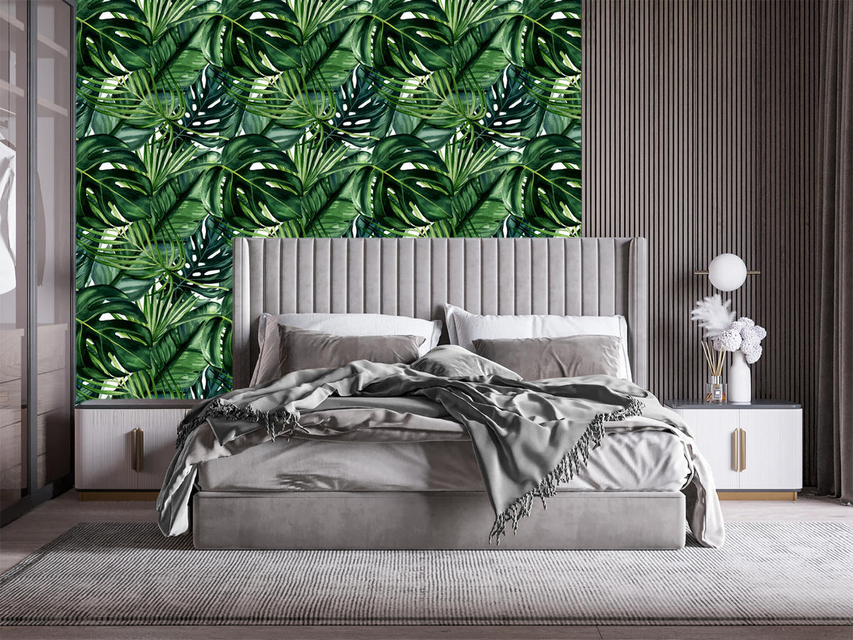 VLIESTAPETE Monstera, Palmen und Bananenblätter – Grün – 50x1000 cm - Grün, Papier (50/1000cm) - Muralo