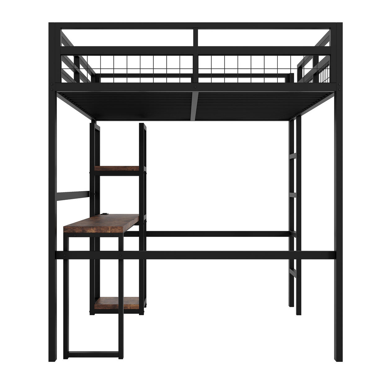 HOCHBETT 140/200 cm Schwarz mit Schreibtisch und USB-Anschluss - Schwarz, Metall (140/200cm) - OKWISH