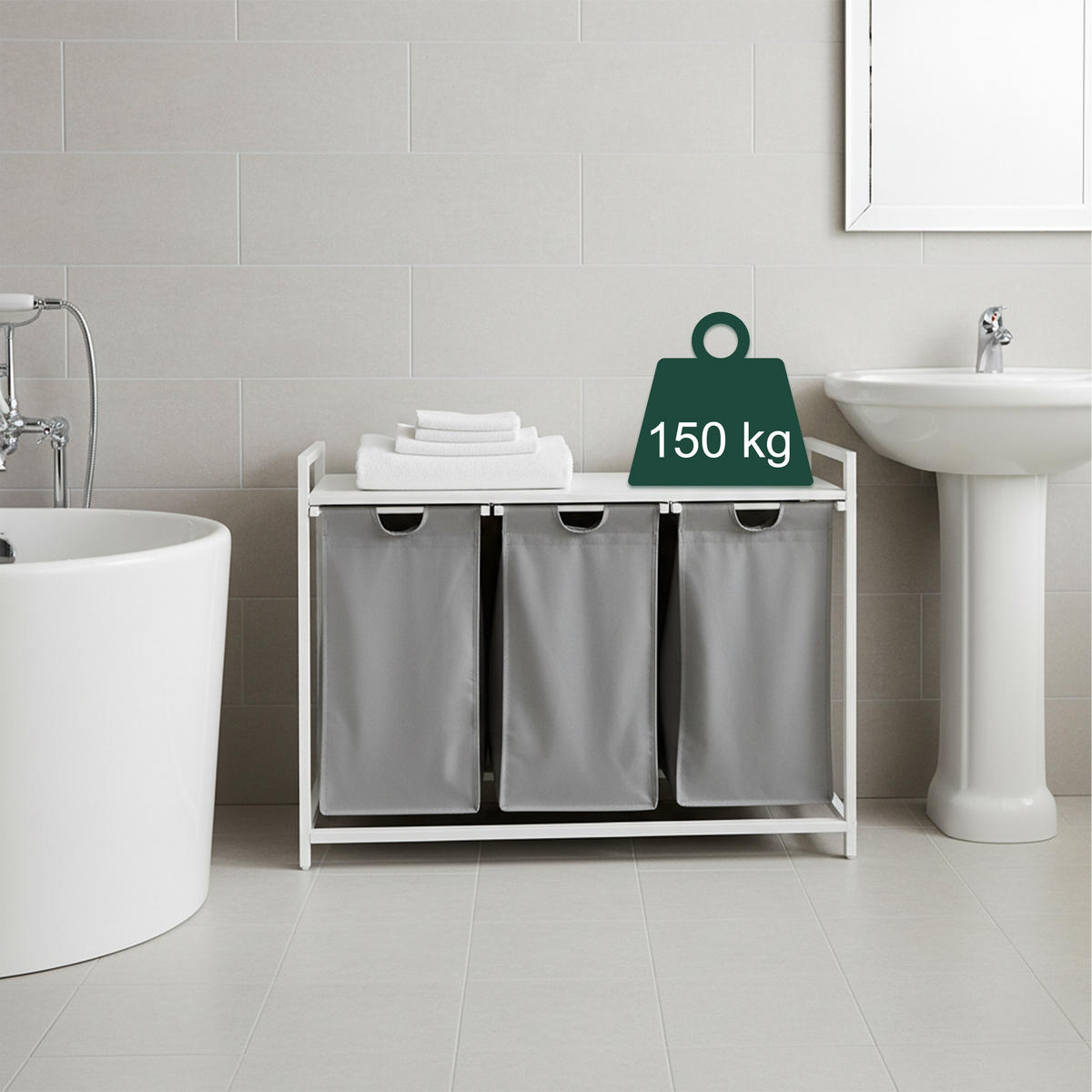 WÄSCHESAMMLER - Multicolor, Holzwerkstoff/Textil (109.5/73.5/33cm) - Relaxdays