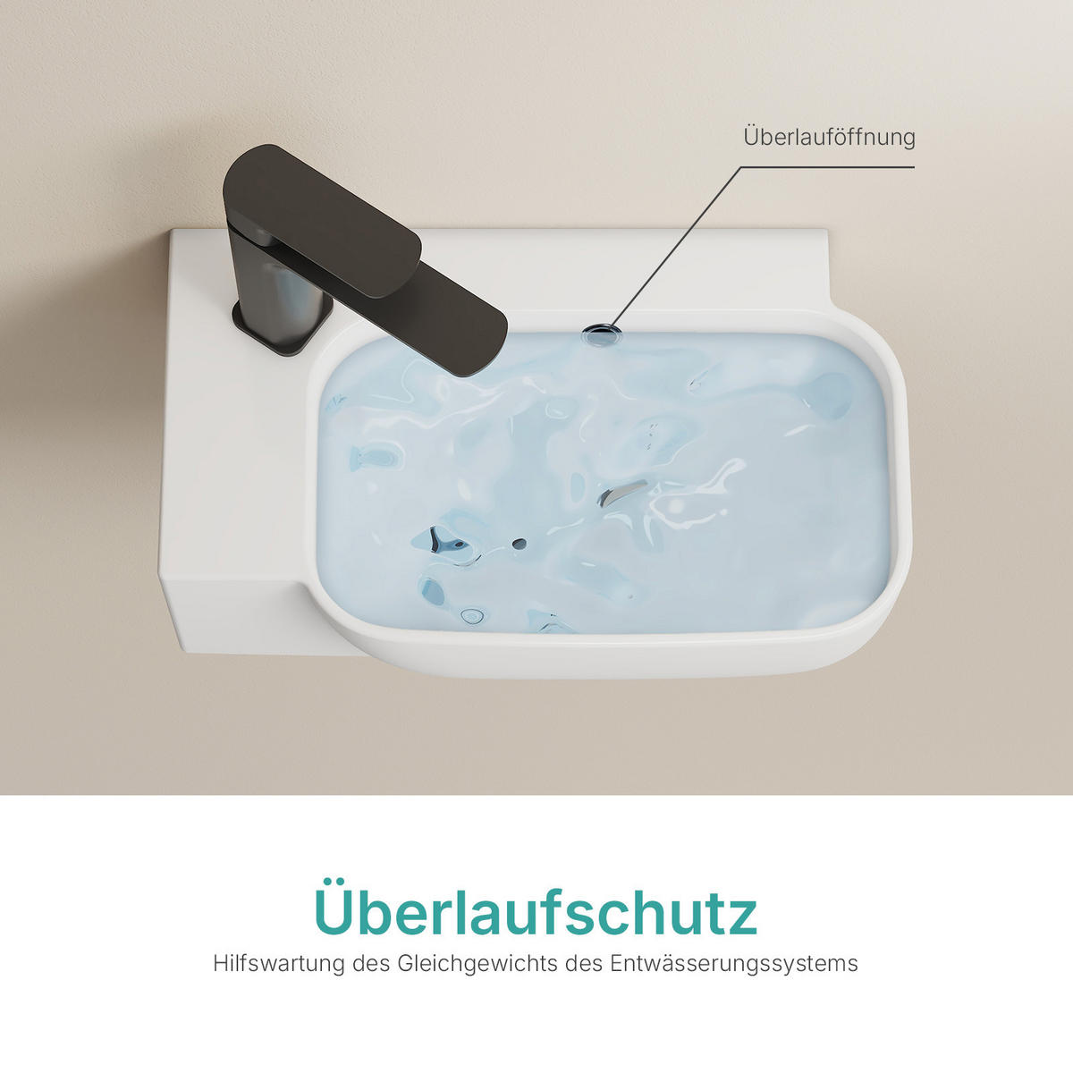 HANDWASCHBECKEN Links-Wasserhahnloch 40 / 25 / 14 cm - Weiß, Keramik (25/14/40cm) - EMKE