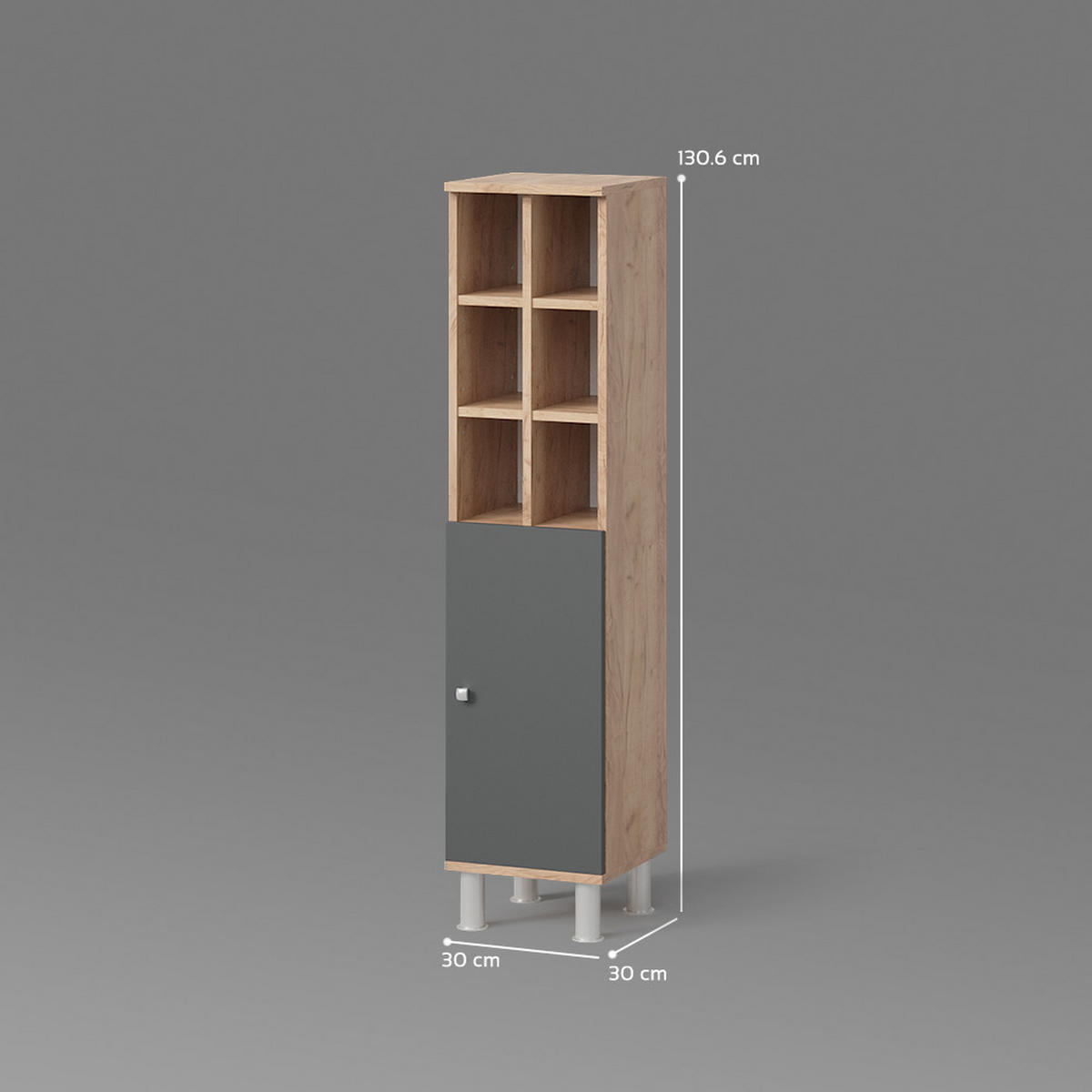 MIDISCHRANK Fucino Anthrazit 30 x 130.6 cm große Tür - Anthrazit, Holzwerkstoff (30/130.6/30cm) - Livinity®