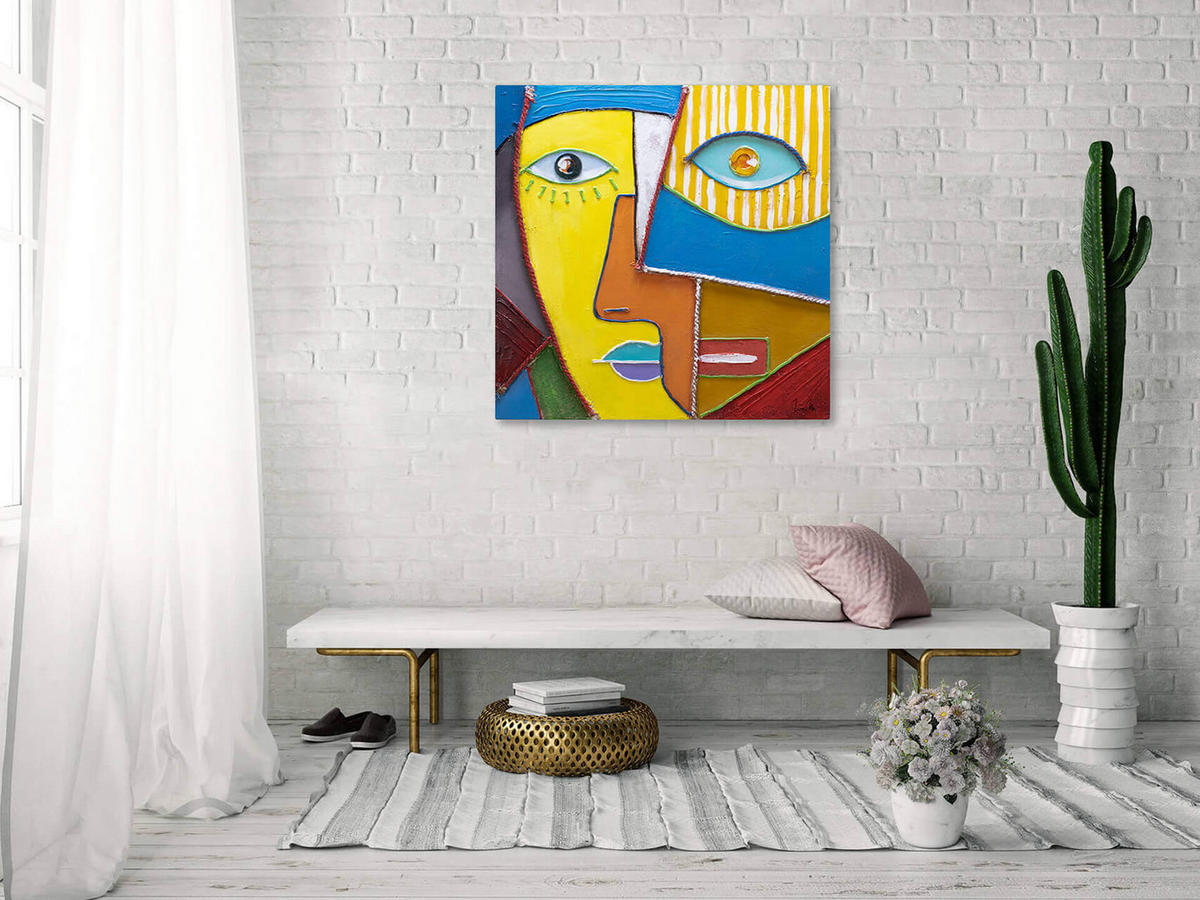 RUČNE MAĽOVANÝ AKRYLOVÝ OBRAZ 80/80 cm, viacfarebný, figurálny motív - viacfarebná, drevo/textil (80/80cm) - KUNSTLOFT