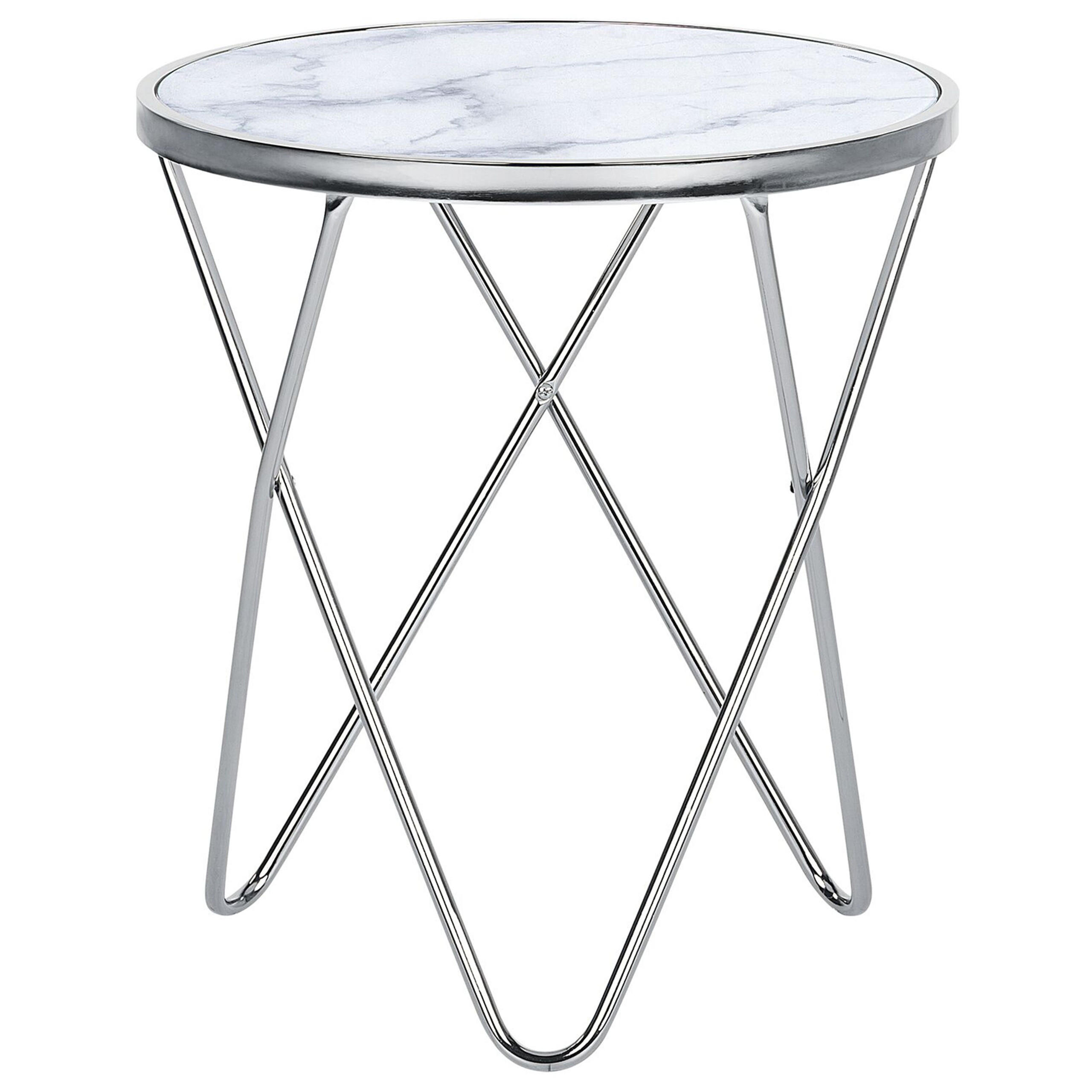 BEISTELLTISCH Marmor Optik weiß/silber 50 cm Meridian - Silberfarben/Weiß, Glas (50/50/55cm) - Beliani