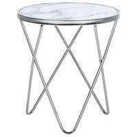 BEISTELLTISCH Marmor Optik weiß/silber 50 cm Meridian - Silberfarben/Weiß, Glas (50/50/55cm) - Beliani