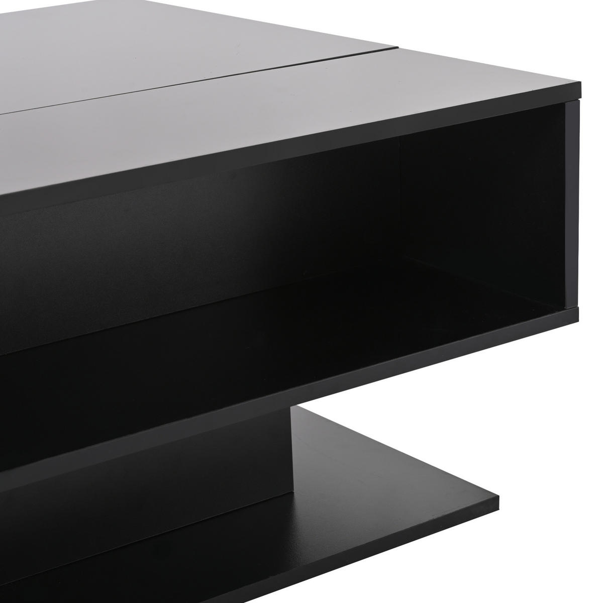 COUCHTISCH 80/75/40 cm mit höhenverstellbarer Platte, LED, Stauraum und Spanplatte in Hochglanzoptik, Schwarz - Schwarz, Holzwerkstoff (80/77/40cm) - Redom