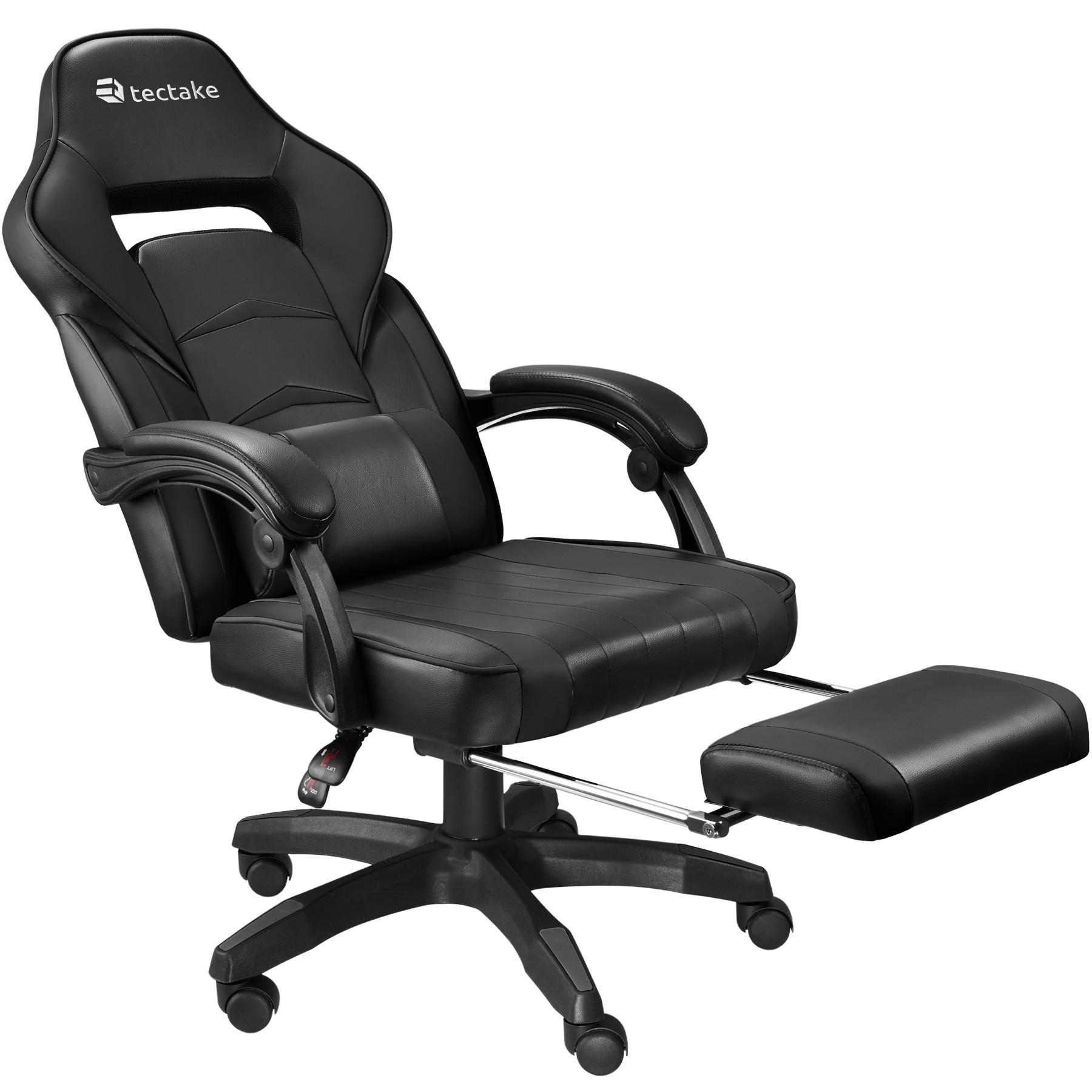 RACING BÜROSTUHL Comodo,inklusive Lendenkissen, Belastbarkeit 120 kg,schwarz/schwarz - Schwarz, Textil (70/127.5/69cm) - tectake