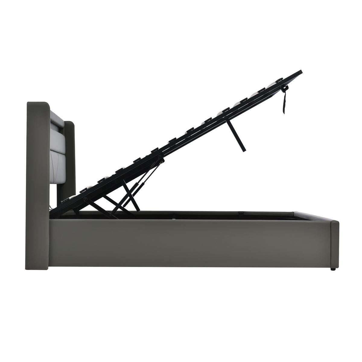 POLSTERBETT 140/200 cm Grau mit LED-Beleuchtung und Stauraum - Grau, Kunststoff (140/200cm) - OKWISH