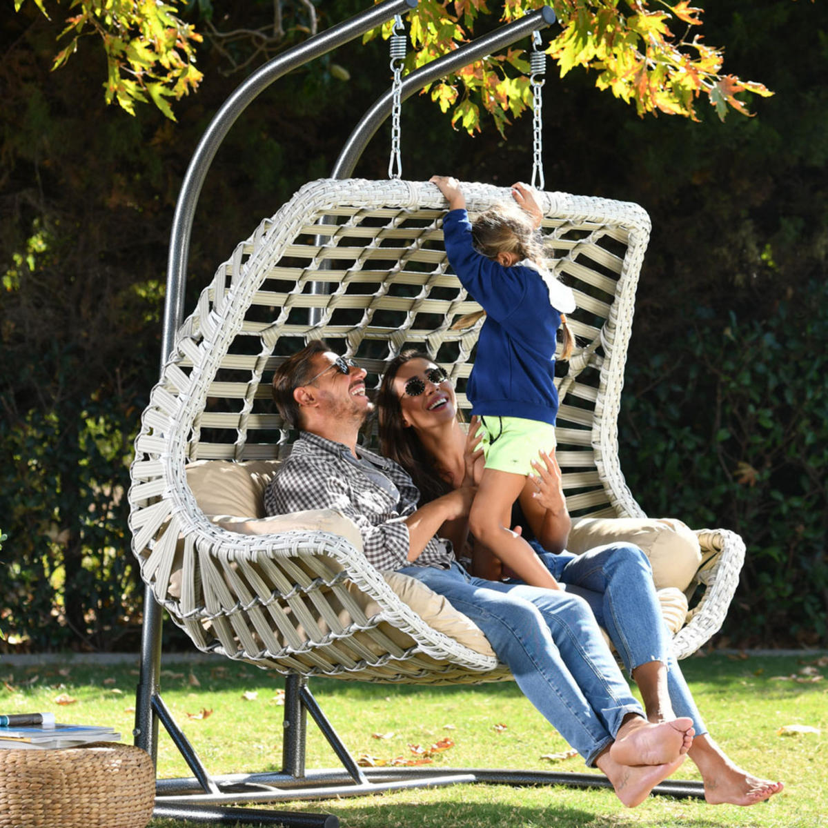 HÄNGESESSEL mit Gestell Rattan Cunda - Weiß, Metall (90/214/173cm) - Gowoll