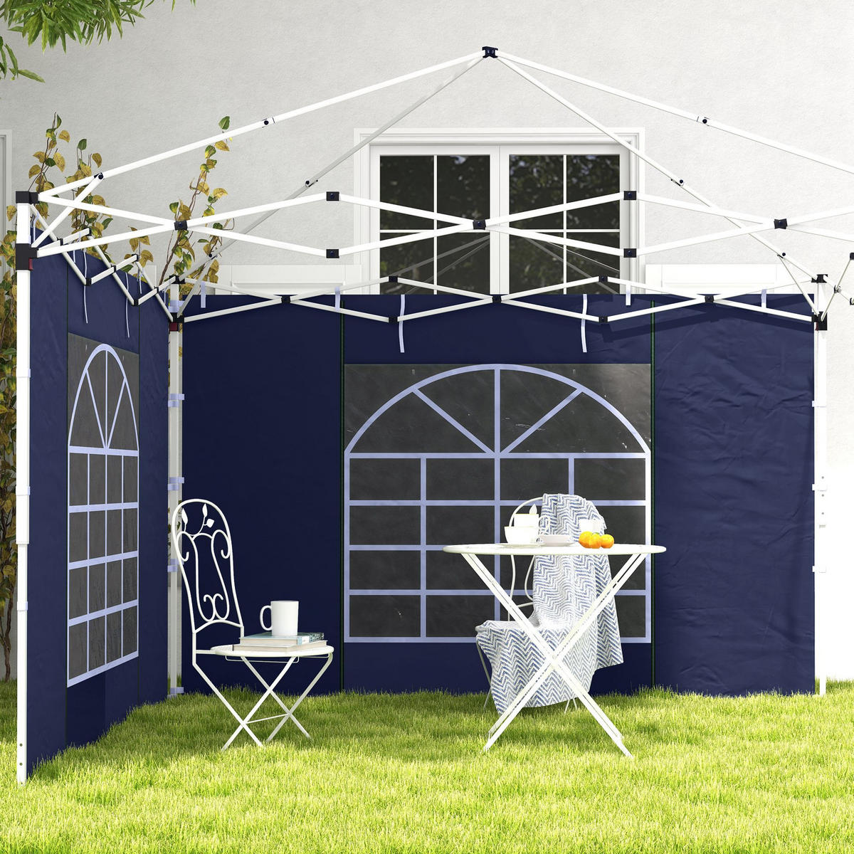 SEITENWÄNDE für 3 x 3/ 3 x 6 m Pavillon, Oxford, Blau - Blau, Kunststoff (195/195/295cm) - Outsunny