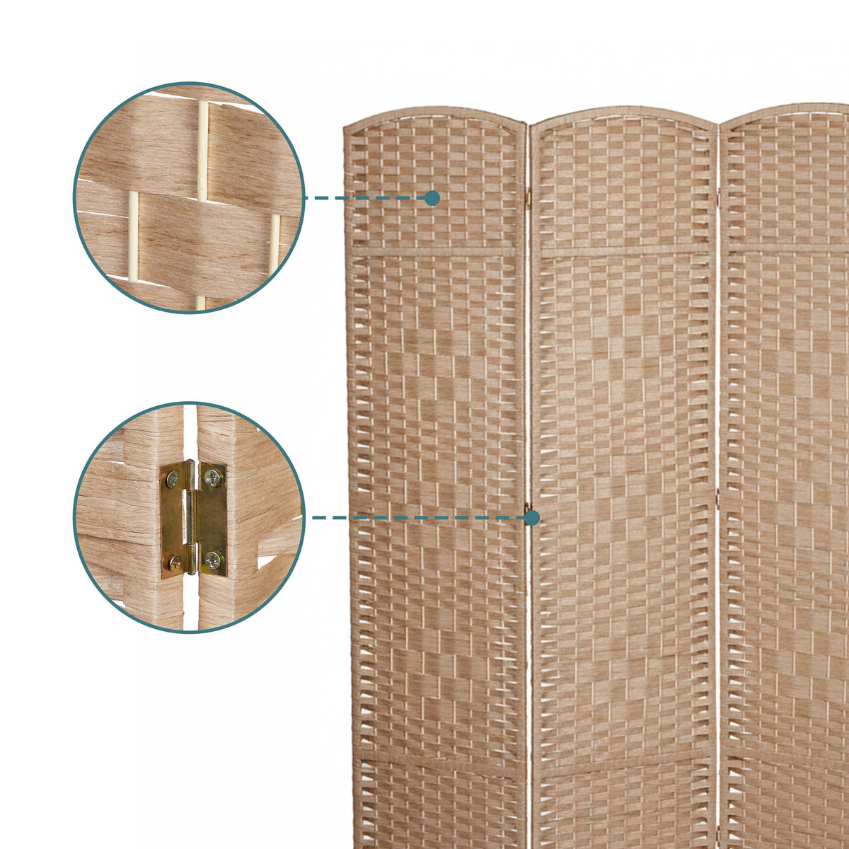 PARAVENT - Hellbraun, Holz/Papier (160/170/2cm) - Relaxdays