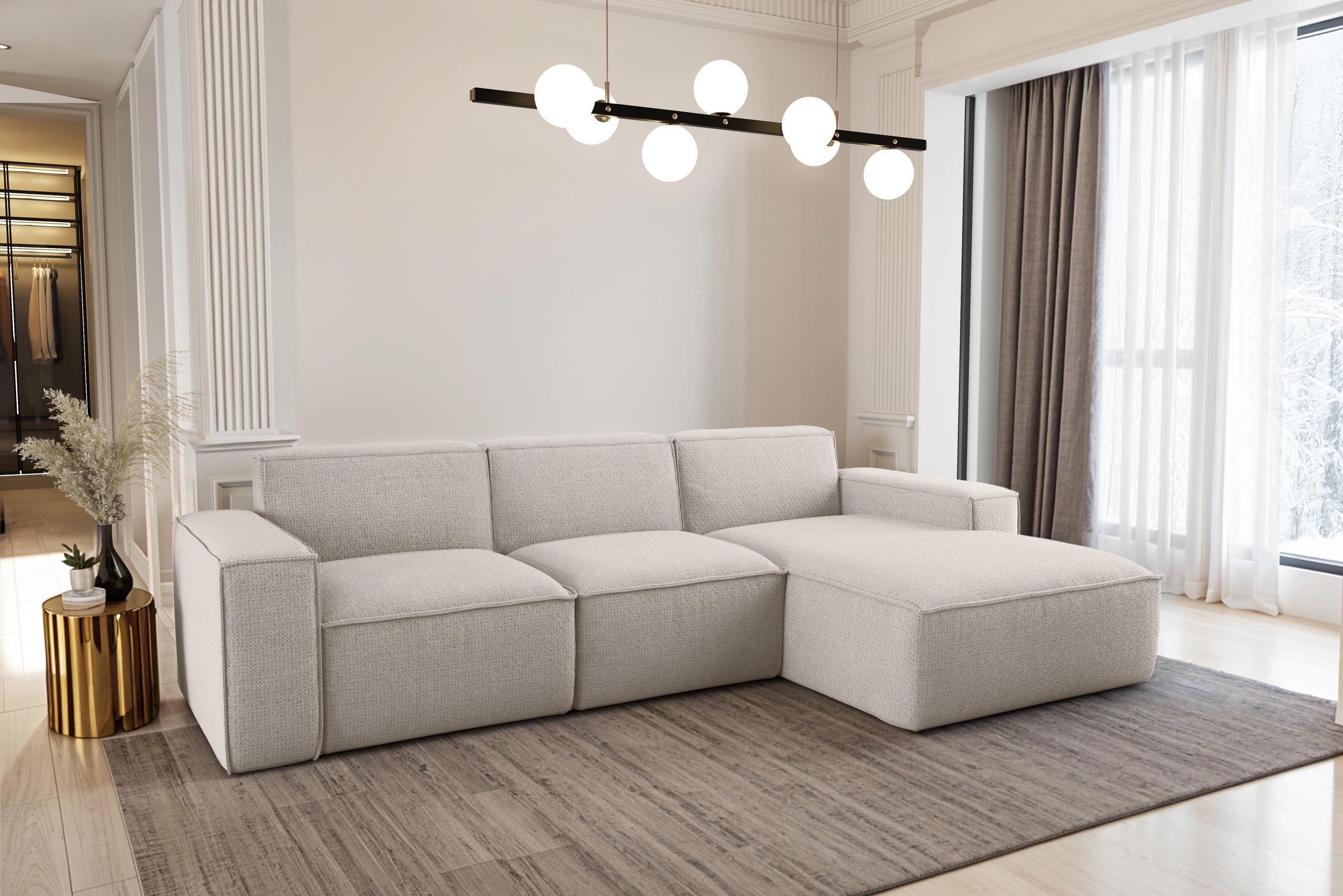 ECKSOFA L-Form Siena Stoff Artico Nata Rechts - Ecru, Holz (266/165cm) - Kaiser Möbel
