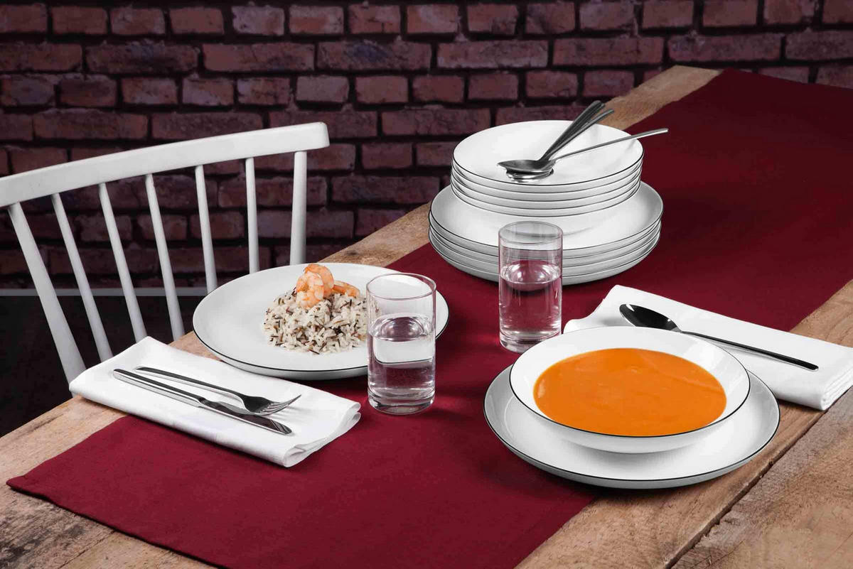 TAFELSERVICE RUND Lido Black Line schwarz-weiß 12er Set - Schwarz/Weiß, Keramik (32.3/23.5/32.3cm) - Seltmann Weiden