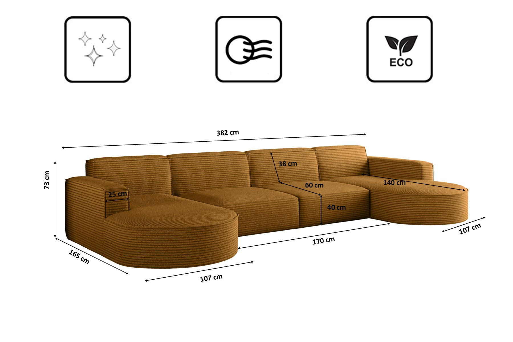 Thumbnail - Kaiser Möbel Ecksofa, Gelb, Holz, 382x165 cm, Wohnzimmer, Sofas & Couches, Wohnlandschaften, Ecksofas